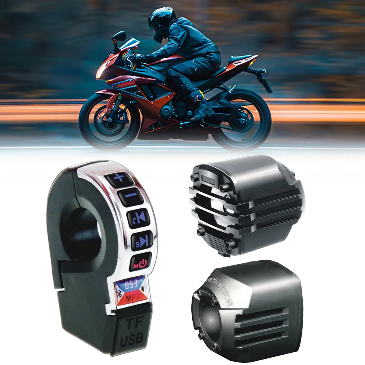 stereo per moto, amplificatore senza fili per manubrio con ricarica per cellulare integrata, impianto stereo impermeabile, adatto per biciclette, scooter, auto, veicoli a due ruote e