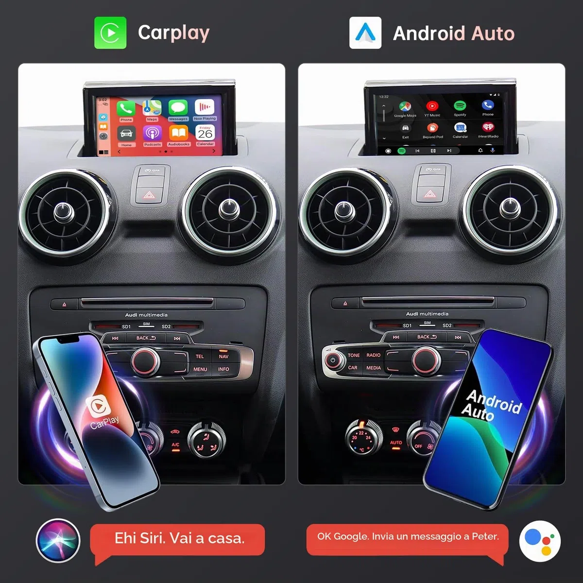 Road Top Modulo Adattatore CarPlay Wireless per Audi A1 2014-2018 | con RMC, Carplay Decoder Retrofit Kit, compatibile con Apple CarPlay senza fili, Android Auto, MirrorLink, Navigazione
