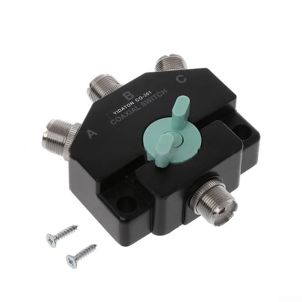 CX310 CO-301 - Commutatore coassiale per antenna a 3 vie DC-800MHz in lega di zinco a bassa perdita ad alto isolamento per sistemi a banda larga a onde corte ripetitori mobili, 84 x 95 mm, nero