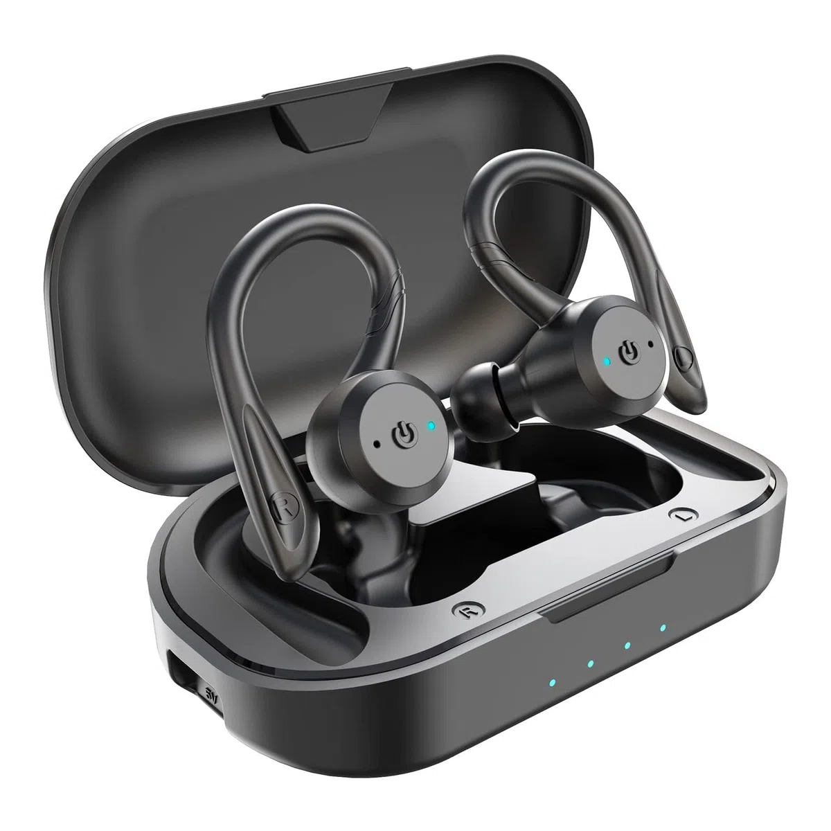 APEKX Cuffie Bluetooth True Wireless con custodia di ricarica Audio stereo impermeabile IPX7 Microfono incorporato in-ear Bassi profondi per lo sport Running Nero