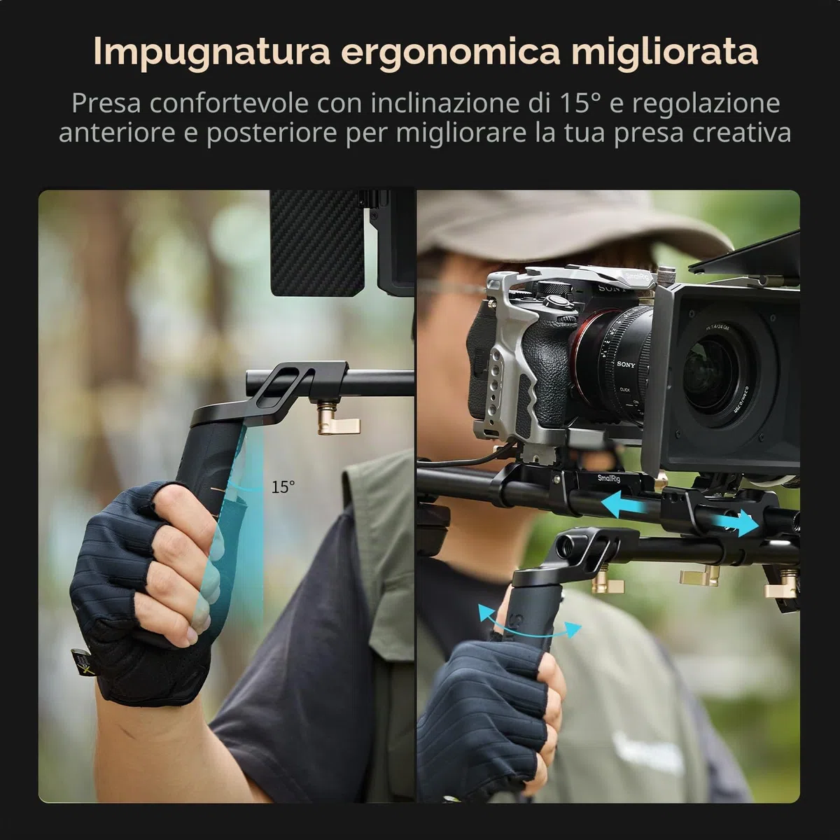 SMALLRIG Kit di Supporto per Spalla (Versione Classica), Doppie Maniglie, Aste da 15 mm, Supporto Video Universale per Spalla con Sgancio Rapido per Arca, per SMALLRIG Follow Focus - 4480