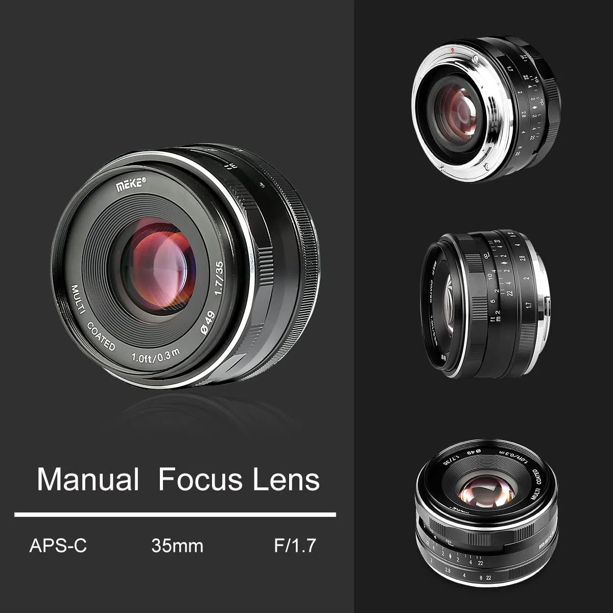 Meike 35mm F1.7 Large Aperture Manual Prime Fixed Lens APS-C for Sony E-Mount Digital Mirrorless Cameras A7III A9 NEX 3 3N 5 NEX 5T NEX 5R NEX 6 7 A6400 A5000 A5100 A6000 A6100 A6300 A6500