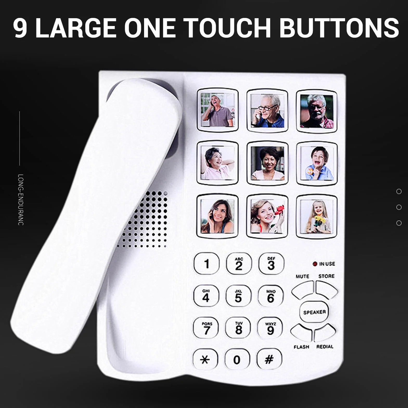 Fockety Telefono con tasti grandi per anziani, telefono fisso con filo, 9 tasti grandi, One Touch, volume regolabile, suoneria forte, avviso di chiamata LED, per anziani ipovedenti