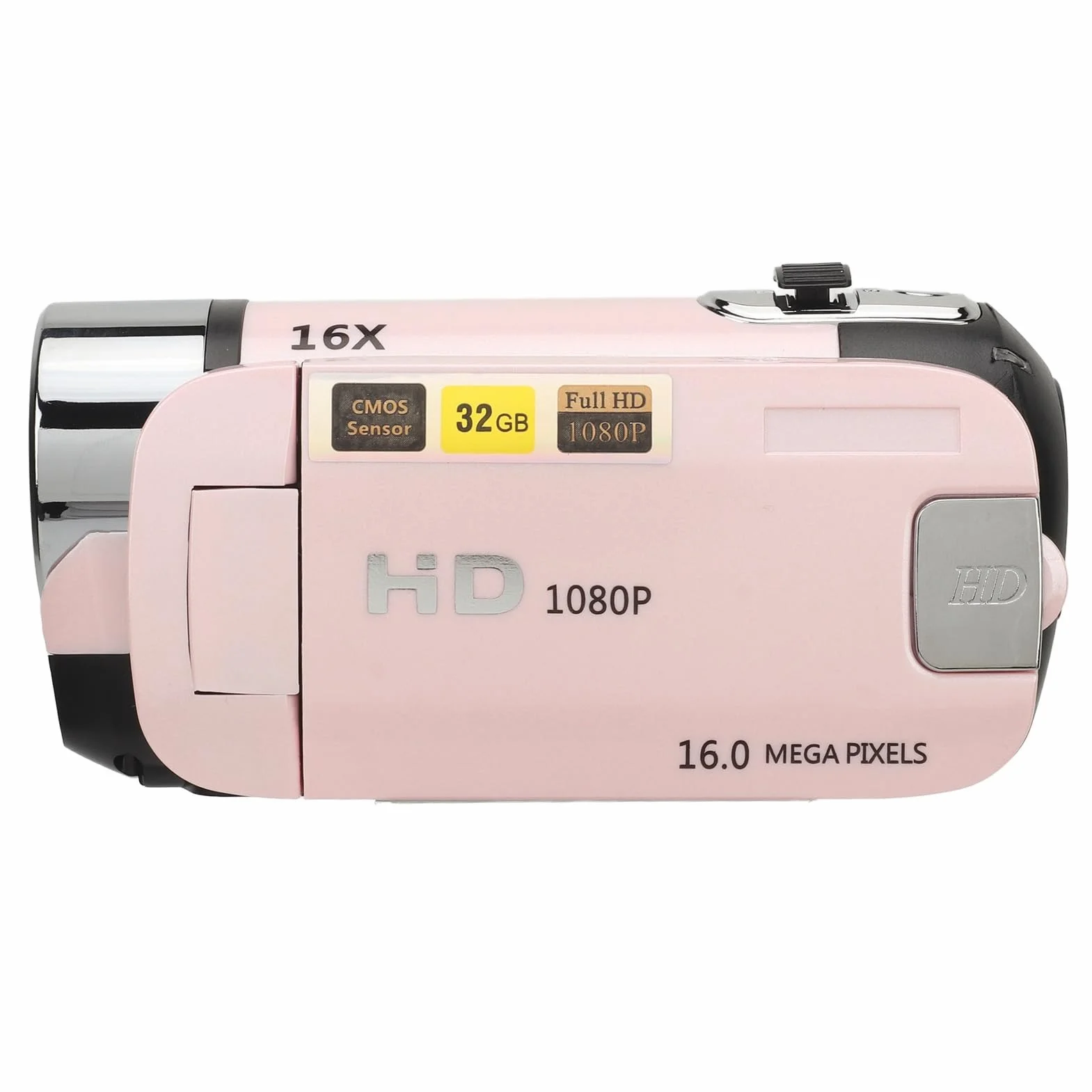 Videocamera digitale HD 1080p, 16 MP, zoom digitale 16x, schermo rotante da 2,4", stabilizzazione dell'immagine elettronica, timelapse, supporto microfono esterno e treppiede (fino a 128 GB)
