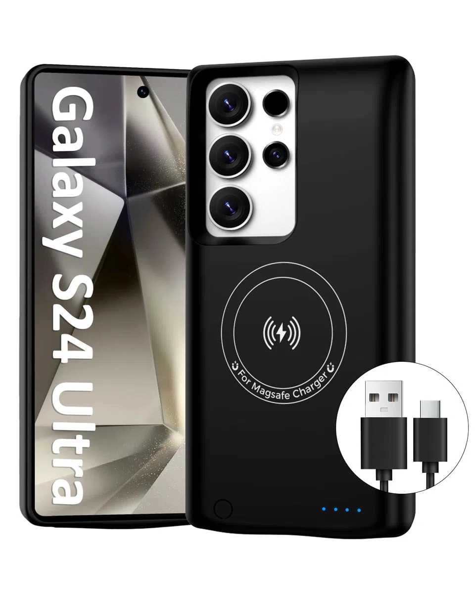 Custodia con Batteria per Samsung Galaxy S24 Ultra (6,8''), 15000mAh Cover Batteria Portatile di Ricarica Wireless Ricaricabile Magnetica Power Bank Caricabatterie con Tecnologia GAN