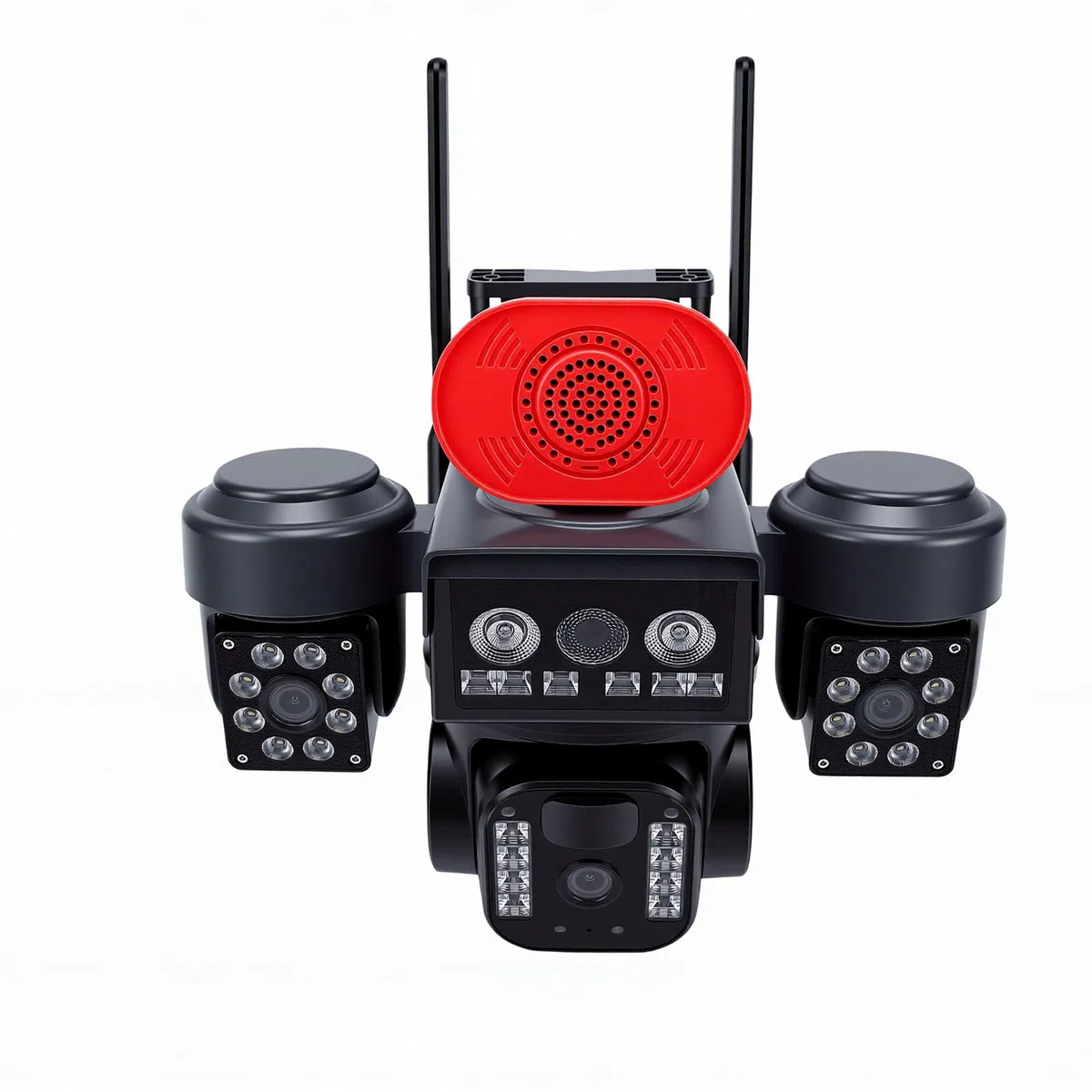 XUMIUZIY Telecamera di Sicurezza Solare a Tre Lenti, Telecamera WiFi da Esterno a 360 Gradi for Sorveglianza Esterna | Scocca ABS, Monitoraggio Esterno, WiFi 2.4GHz, Pannello 5W, Batteria 8000mAh