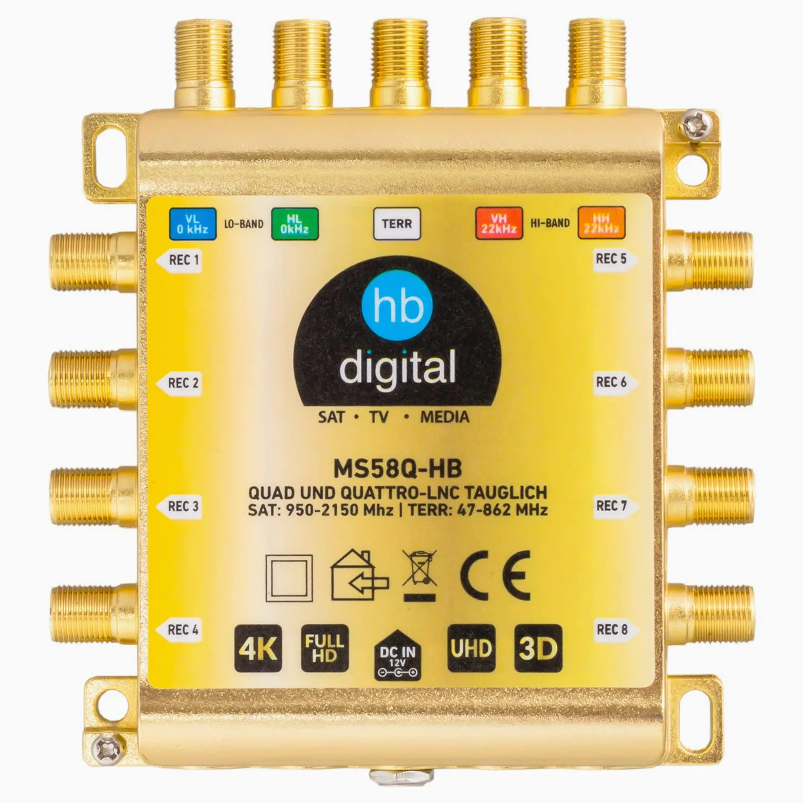 HB-DIGITAL DVB-S/S2 Multiswitch 5/8 | Distributore multiswitch per 1 SATA a 8 partecipanti | Adatto per Quattro LNB | Alimentazione esterna inclusa | MS58Q-HB | HDTV FullHD 1080p 4K UHD