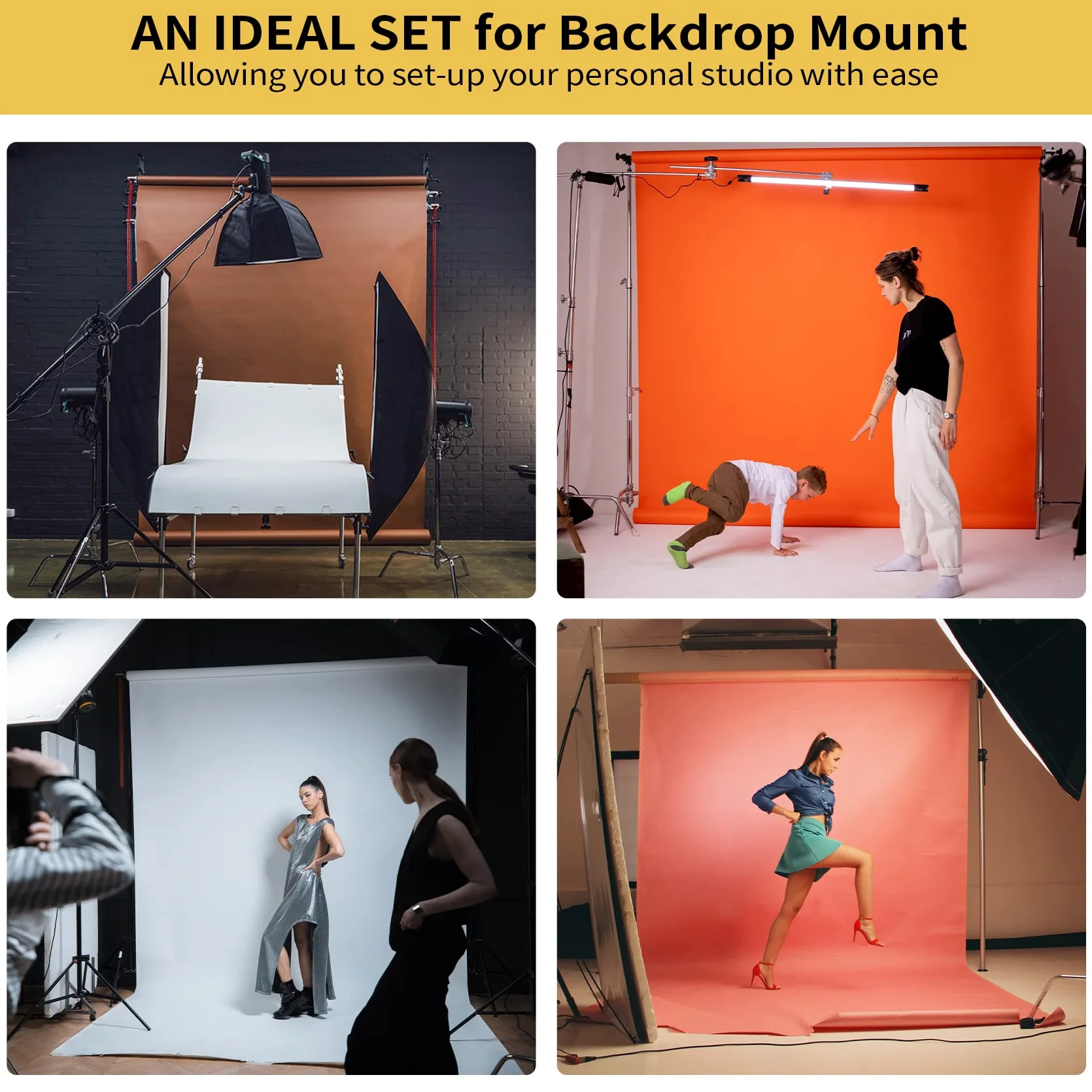 Selens Photography 1 rotolo di supporti a parete per sfondo manuale per studio fotografico, sistema di montaggio a parete, include: (1) catene, (2) ganci singoli, (2) aste di espansione, (8) vi
