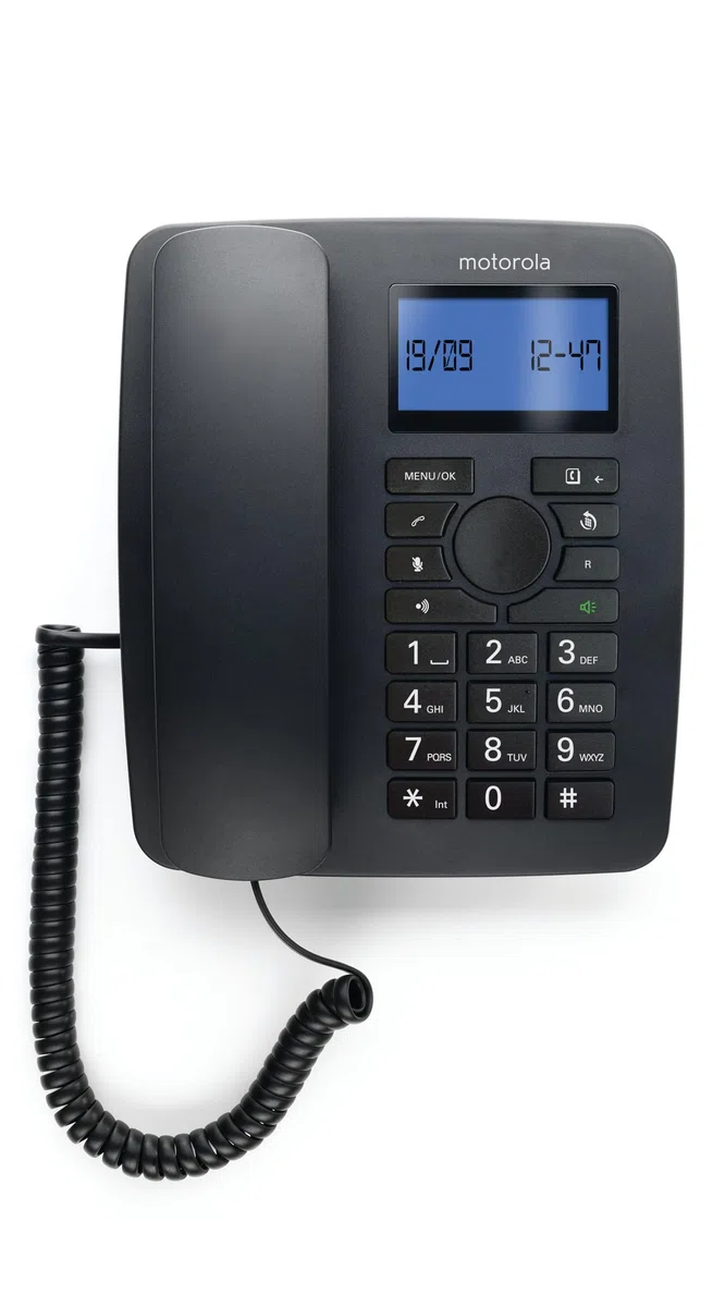 Motorola Voice - C4201 Telefono con filo con terminale cordless digitale, modalità di emergenza, trasferimento di chiamata, schermo retroilluminato, rubrica con 50 nomi e numeri