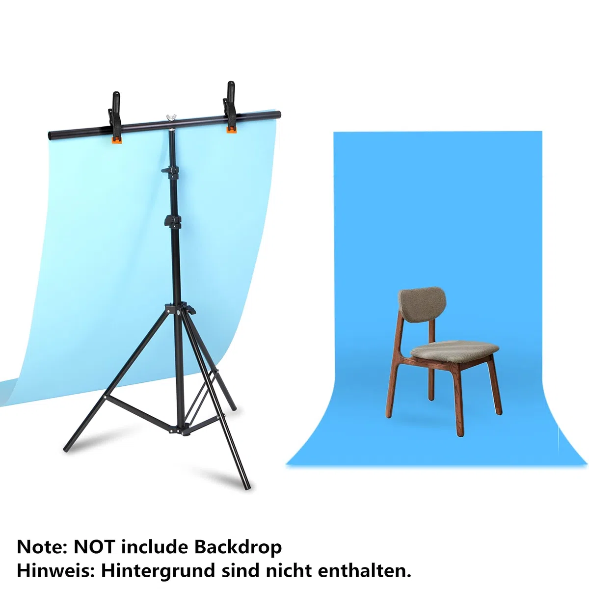 Selens Supporto per sfondo a T, 80 x 200 cm, per fotografia, mussola, in vinile, per studio fotografico, a T, supporto portatile, con traversa e 2 morsetti stretti