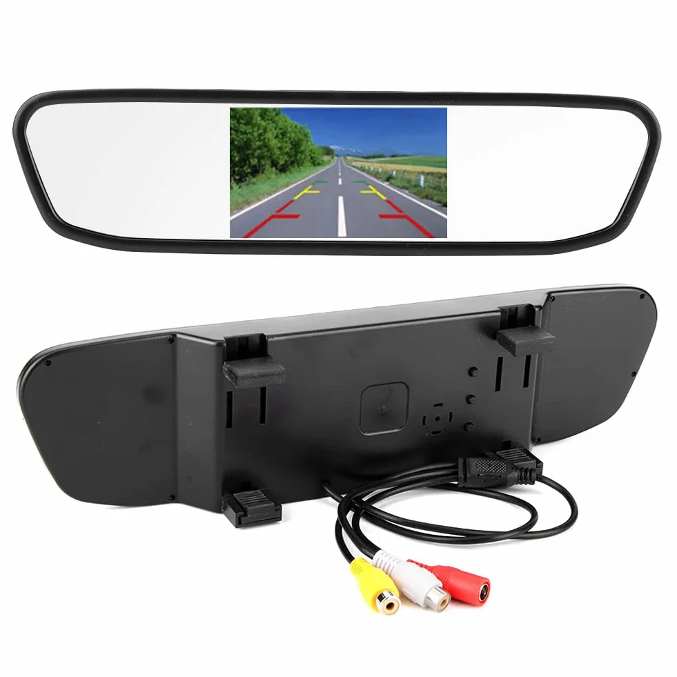 Monitor per Specchietto Retrovisore Auto Schermo LCD TFT HD 4,3 Pollici Risoluzione 480x272 con Doppio Ingresso Video AV1 AV2 per Parcheggio Notturno, Guida in Autostrada, Utilizzo in Famiglia