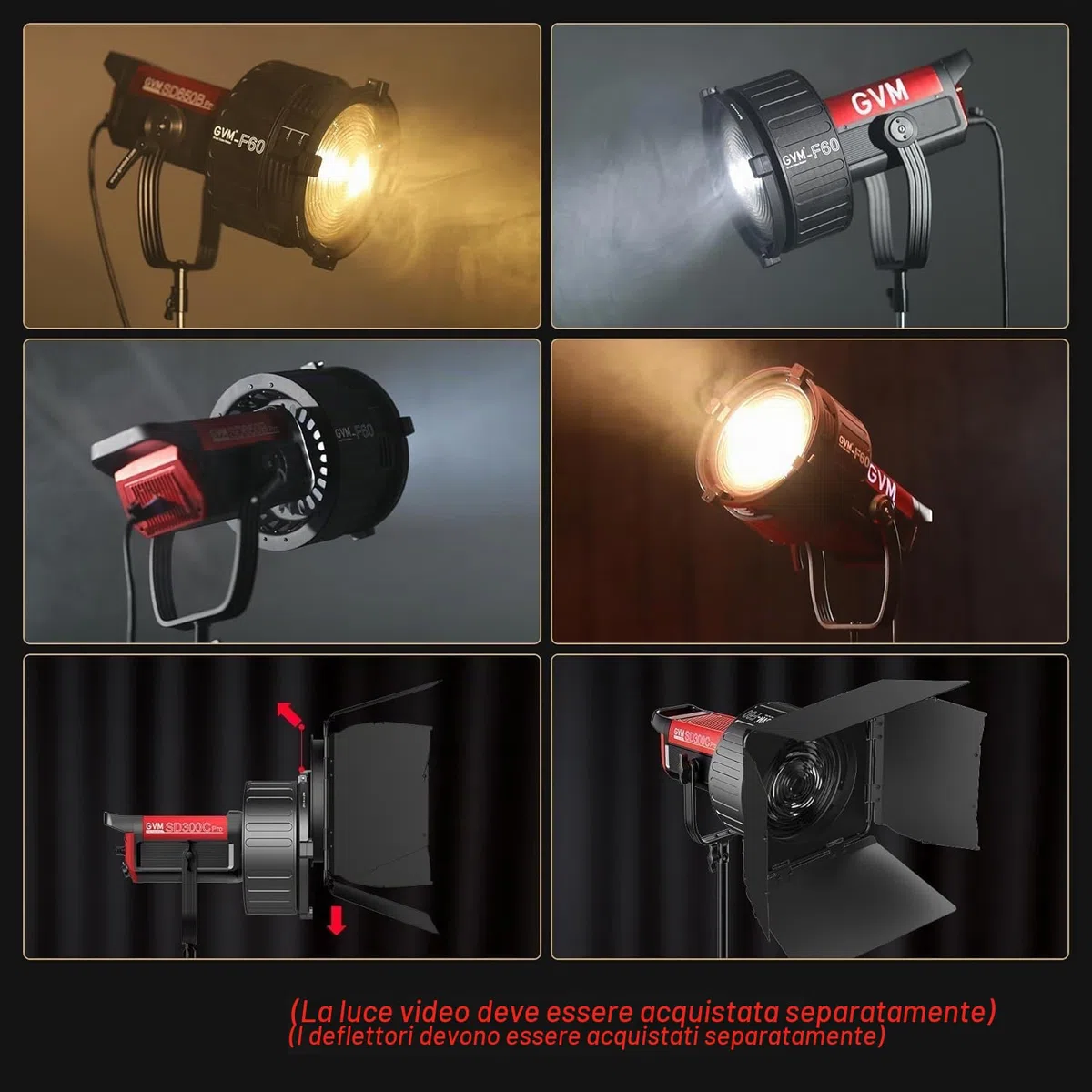 GVM - Lente Fresnel per luce video a LED con supporto Bowens, compatibile con PROSD400B, 500B, 650B, SD600D, SD600S, illuminazione di uscita continua per studio fotografico