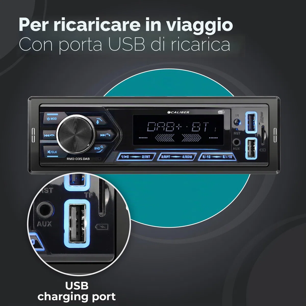 Caliber Autoradio Bluetooth 1DIN, sintonizzatore Dab+/FM, 4 x 55 W, USB/Micro SD, ricarica 2,1 A, ingresso ausiliario, vivavoce, uscita RCA, compatibile con MP3/WMA/APE/FLAC/AAC
