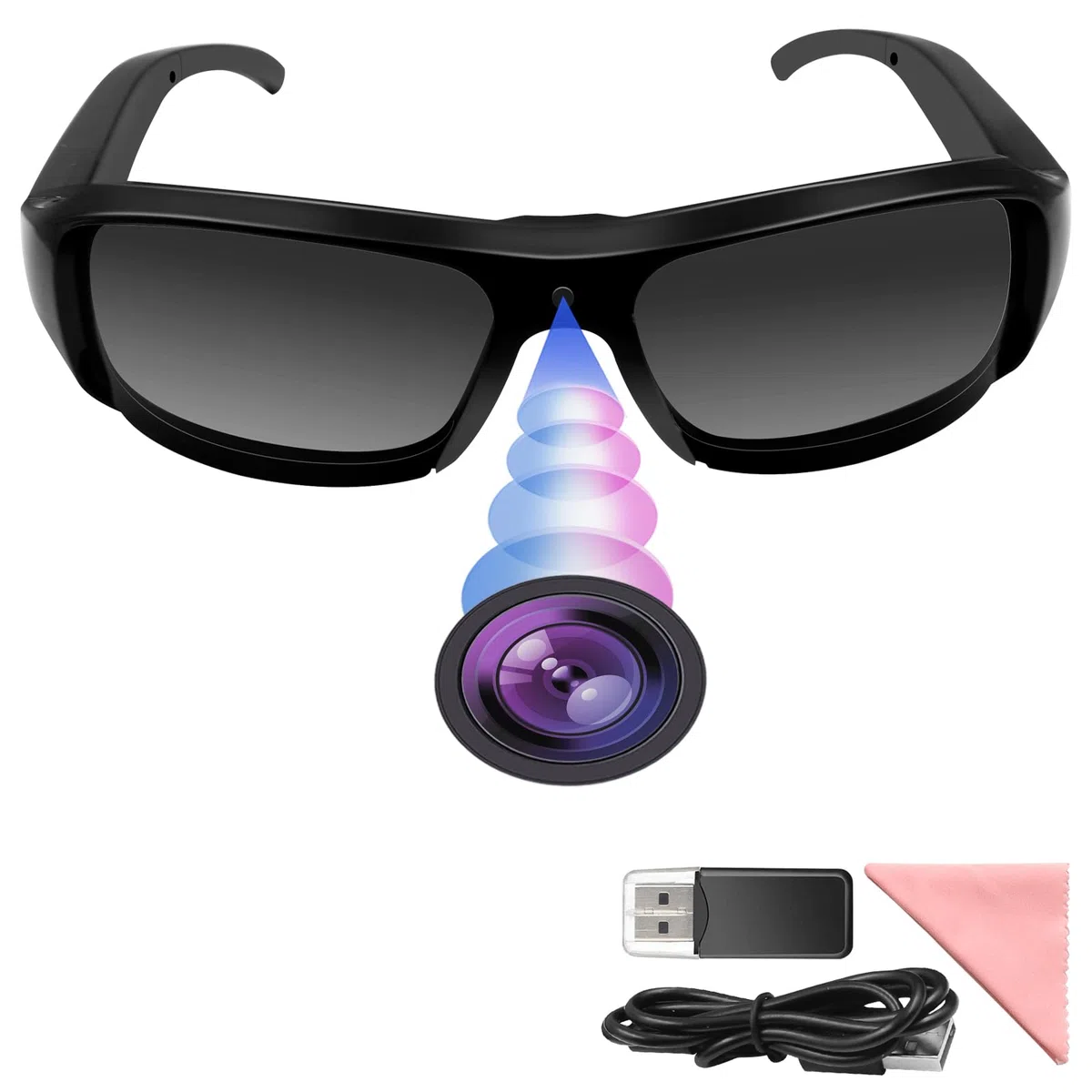 Occhiali da Sole con Telecamera Nascosta, Videocamera Sportiva HD 1080P | Mini Telecamera Spia nascosta, Videocamera da Occhiali per Ciclismo/Escursionismo, Registrazione in Loop