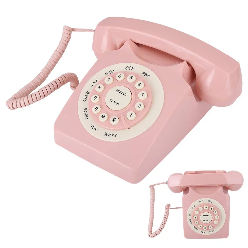 Telefono vintage rosa, telefono fisso retrò ad alta definizione di qualità per chiamate con filo Stile vintage per ufficio a casa Rosa classico europeo antico con filo con grandi