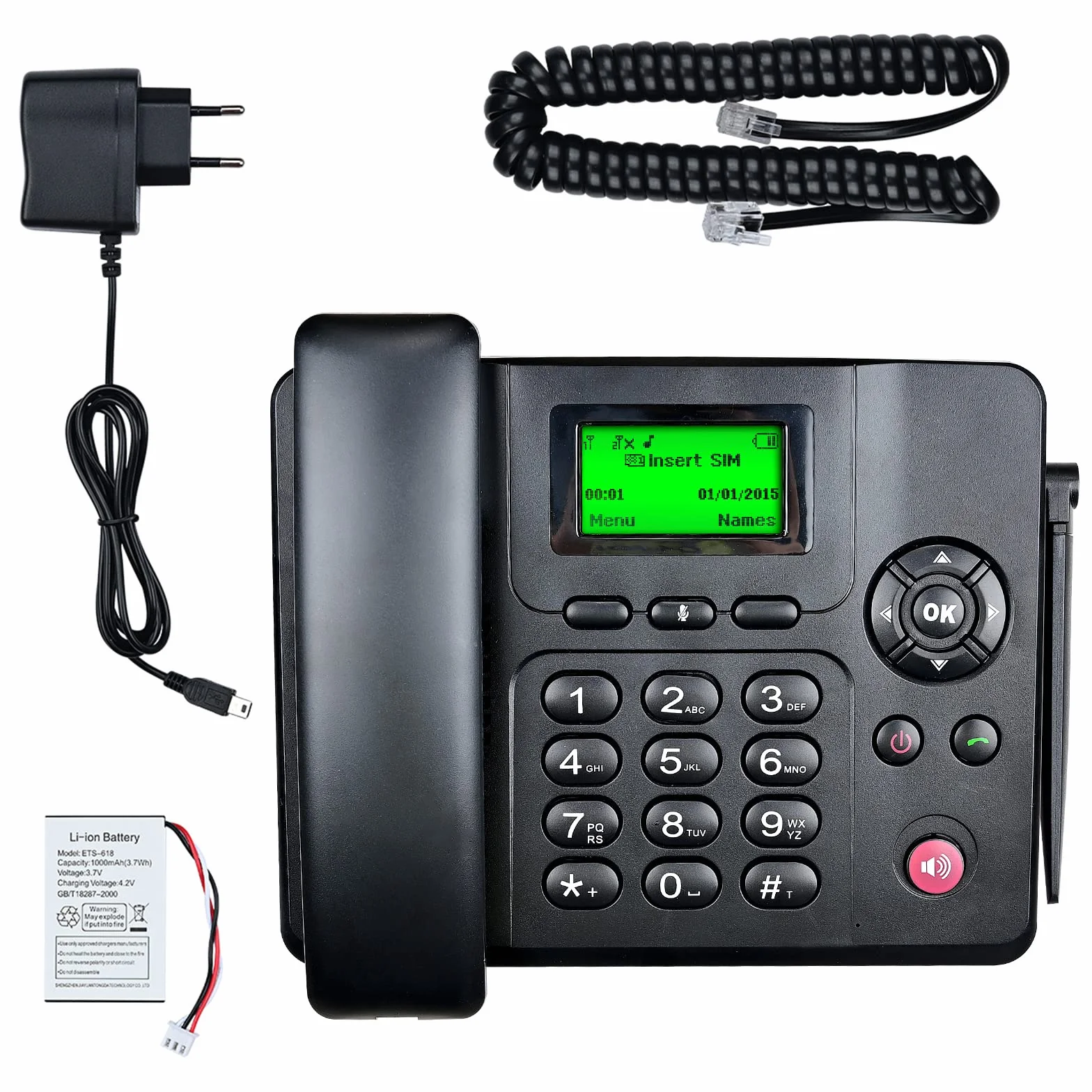 Lychee Wireless Classico Telefono Fisso GSM Quad-band - Dual SIM Card,Supporto Multilingue(Compreso l'italiano), Ampio Display Retroilluminato,Ideale per Casa/Hotel/Ufficione