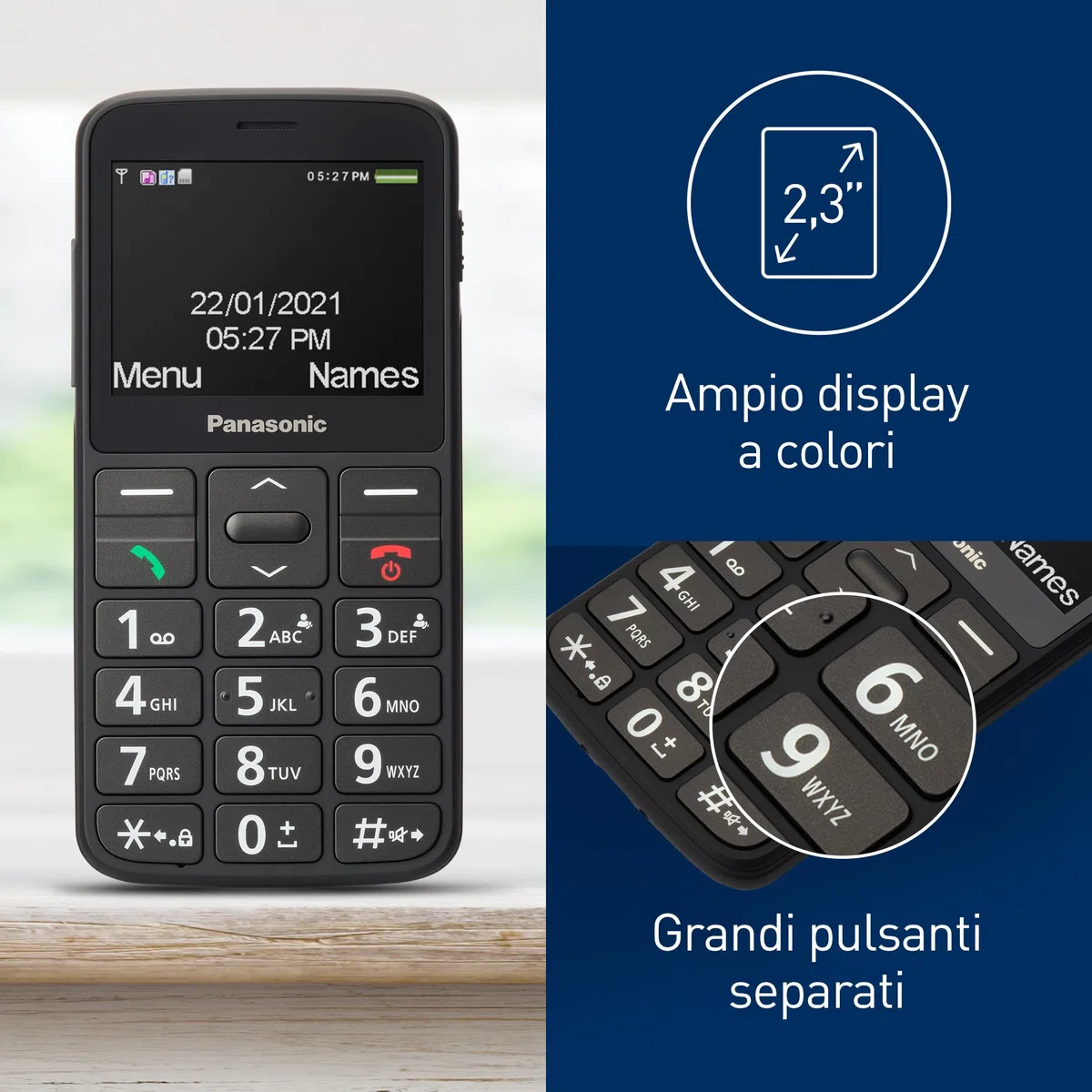 Panasonic KX-TU160EXB 2G, Telefono Cellulare con Funzioni di Base per Anziani, Tasto SOS per Chiamate di Emergenza, Tasti Separati di Grandi Dimensioni, Display con Caratteri e Numeri Grandi, Nero.