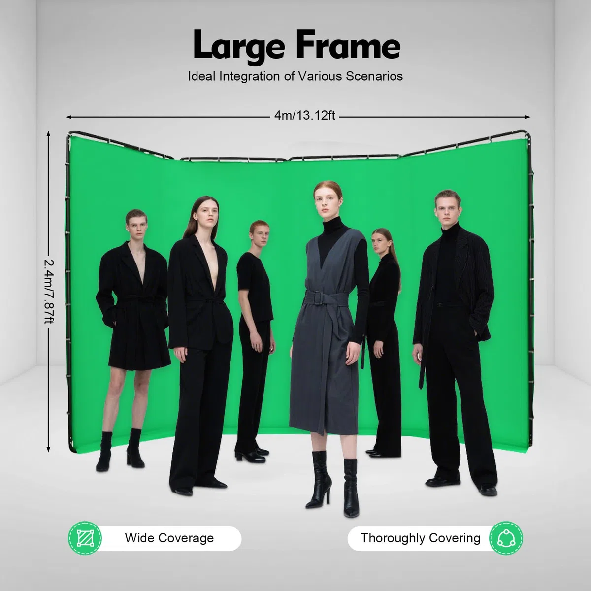 4 x 2,4 m grande sfondo verde pieghevole con supporto per videoconferenze, studio fotografico, 4 x 2,4 m