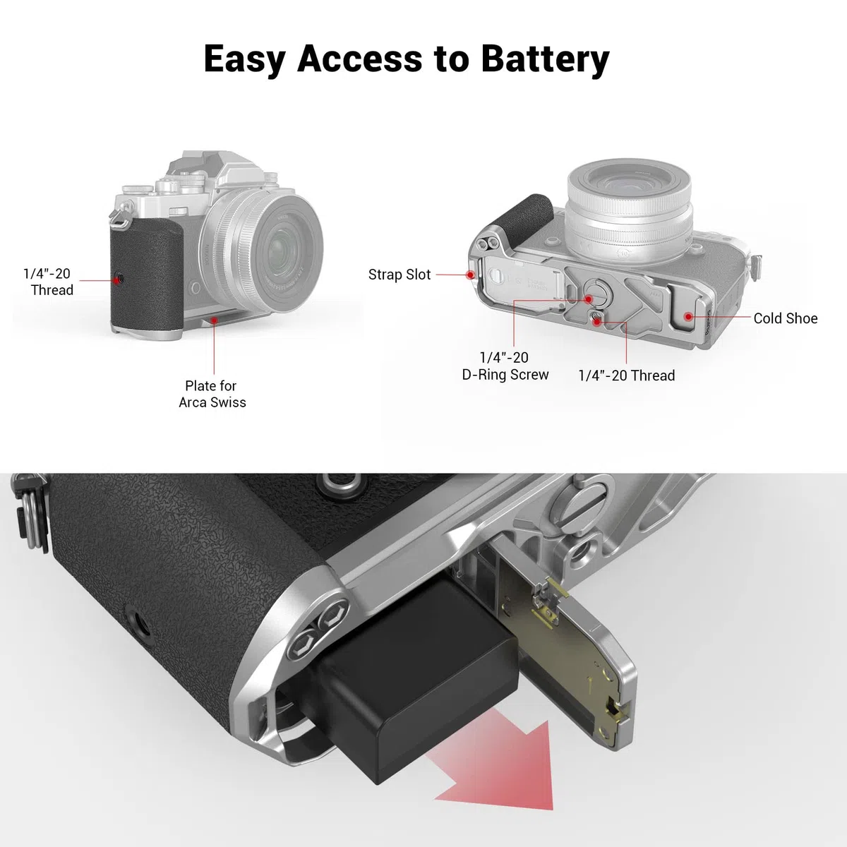 SMALLRIG Z fc L Bracket Impugnatura Z fc, Impugnatura a Forma di L per Nikon Z fc con Piastra a Sgancio Rapido Integrata per Arca Standard - 3480