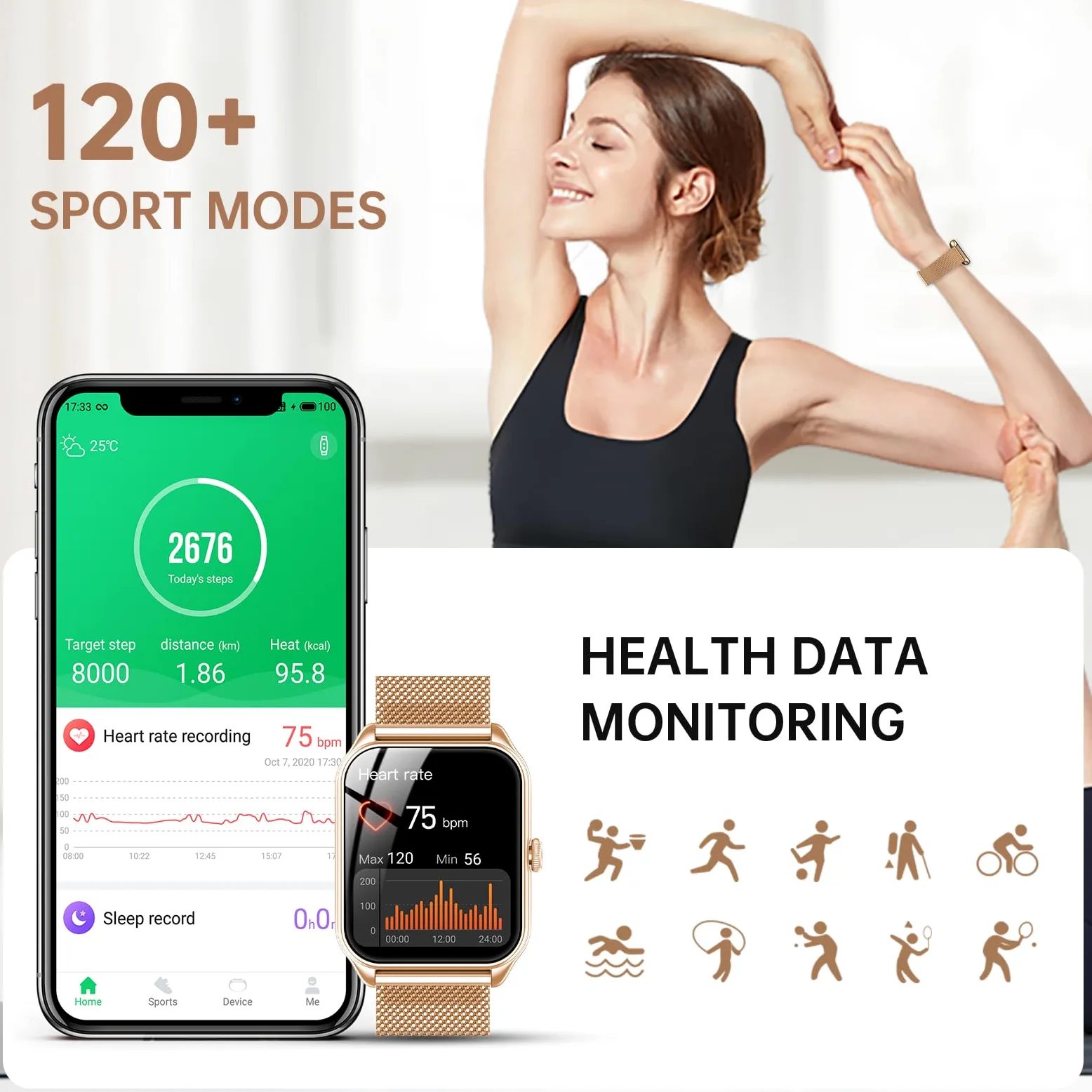Smartwatch Donna, 1,83" HD Orologio Smartwatch Donna con Chiamate Bluetooth, 120+ Modalità Sport, Monitoraggio Salute 24/7, Impermeabile IP68, Fitness Tracker Compatibile con Android e iOS, Oro rosa