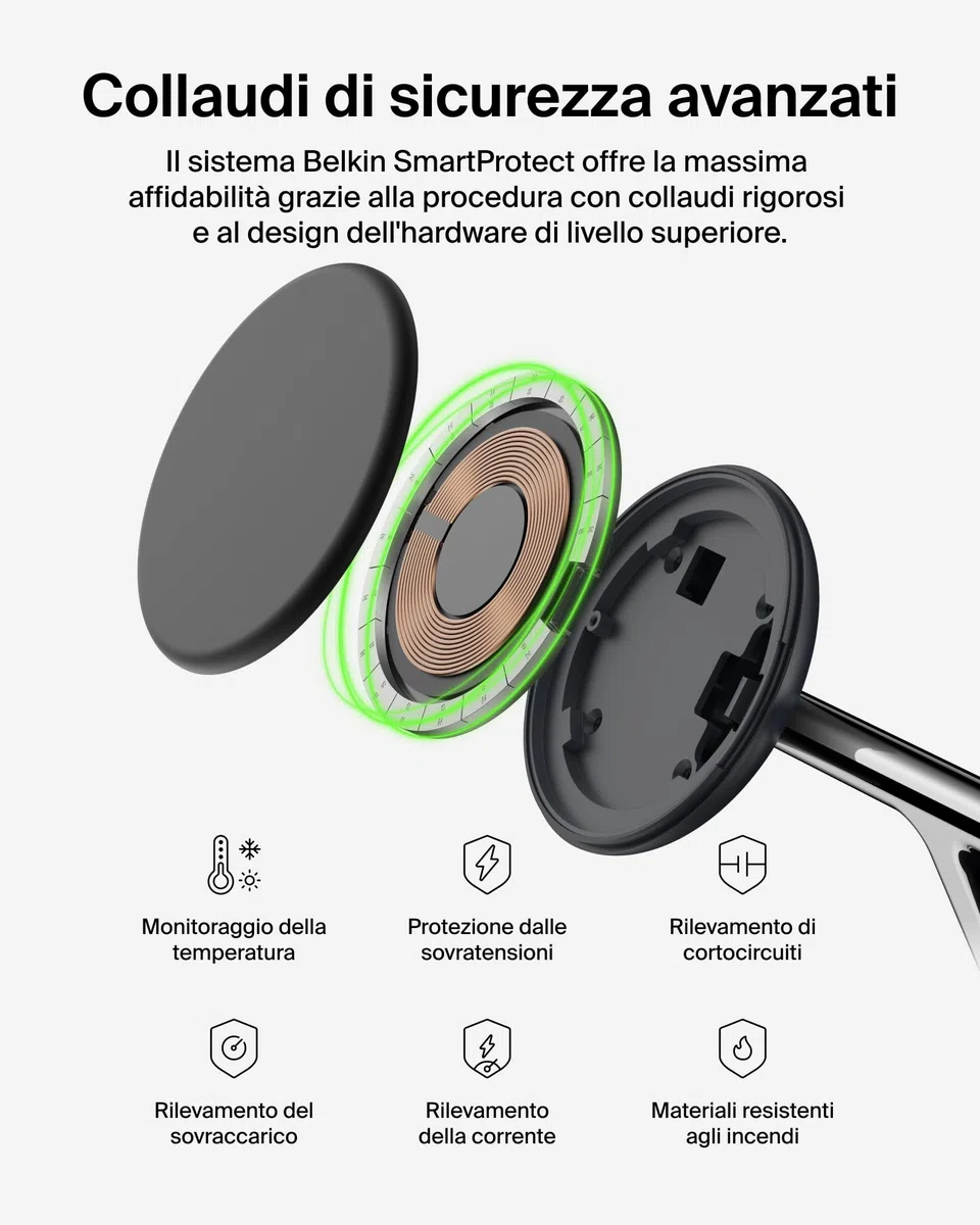 Belkin UltraCharge Caricatore Wireless Qi2.2 25W 3 in 1 - Nero | Caricatore Wireless Magnetico MagSafe, Certificato Qi2.2 per iPhone, Apple Watch, Auricolari, Cavo USB-C e Alimentatore 45W