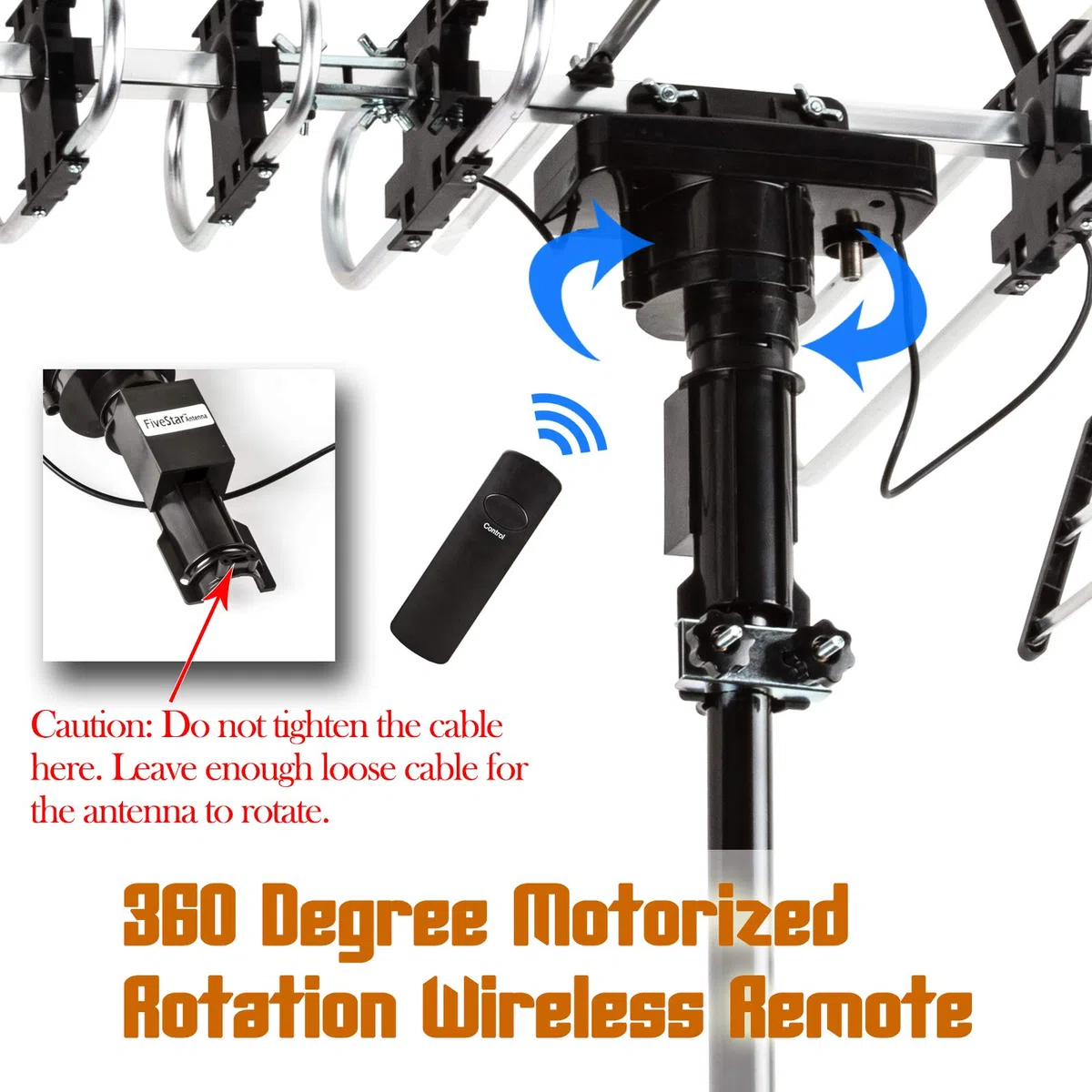 Five Star Antenna TV HD per esterni più forte fino a 200 miglia a lungo raggio con rotazione motorizzata di 360 gradi, radio UHFVHFFM con telecomando a infrarossi design avanzato Plus kit di