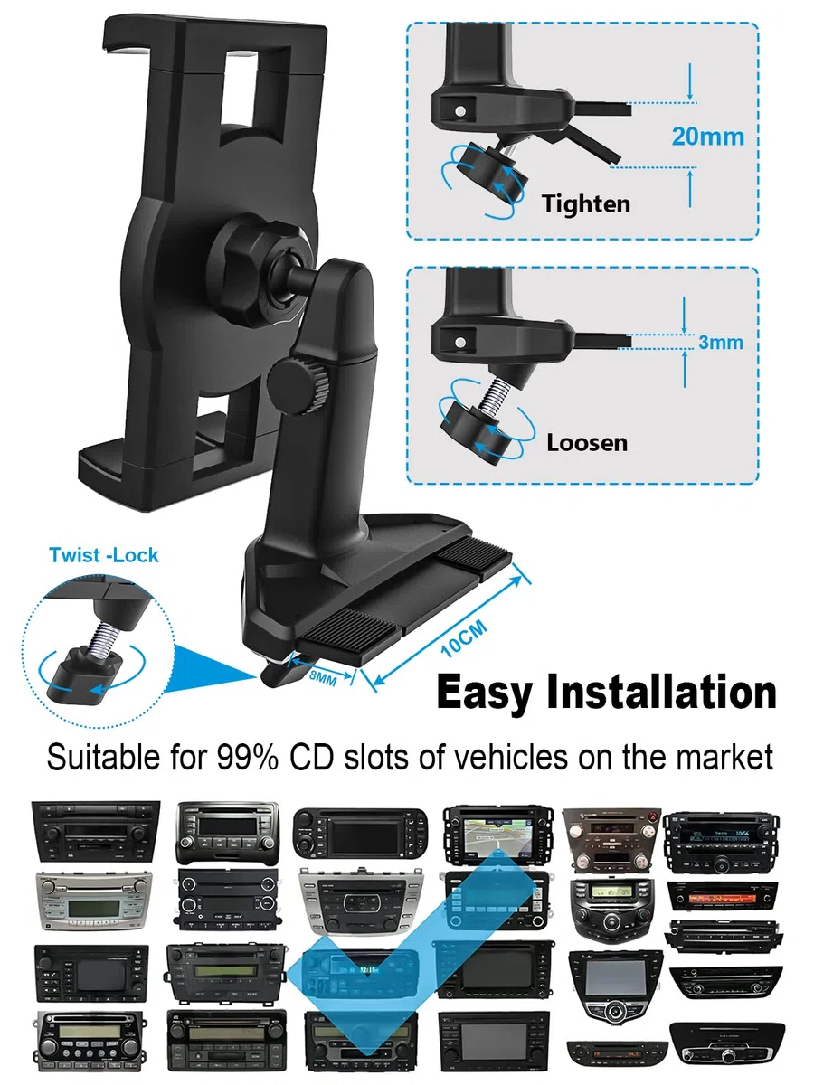 Oilcan Supporto Tablet Auto Lettore CD, Porta Tablet Macchina CD Slot con Braccio Telescopico Upgrade, Supporto Auto Anteriore per iPad Pro Air Mini, Galaxy, iPhone 4-12,9" Telefono e Tablet