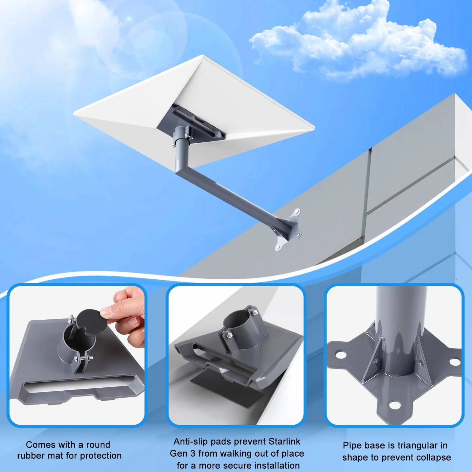 EXLECO Supporto Starlink Gen 3/Gen 2, Adattatore per Tubo Starlink V3/V2 Staffa Palo Starlink Regolabile a 360 Gradi Compatibile con Piatto Standard Starlink Dishy, Starlink Pole Mount V3/V2