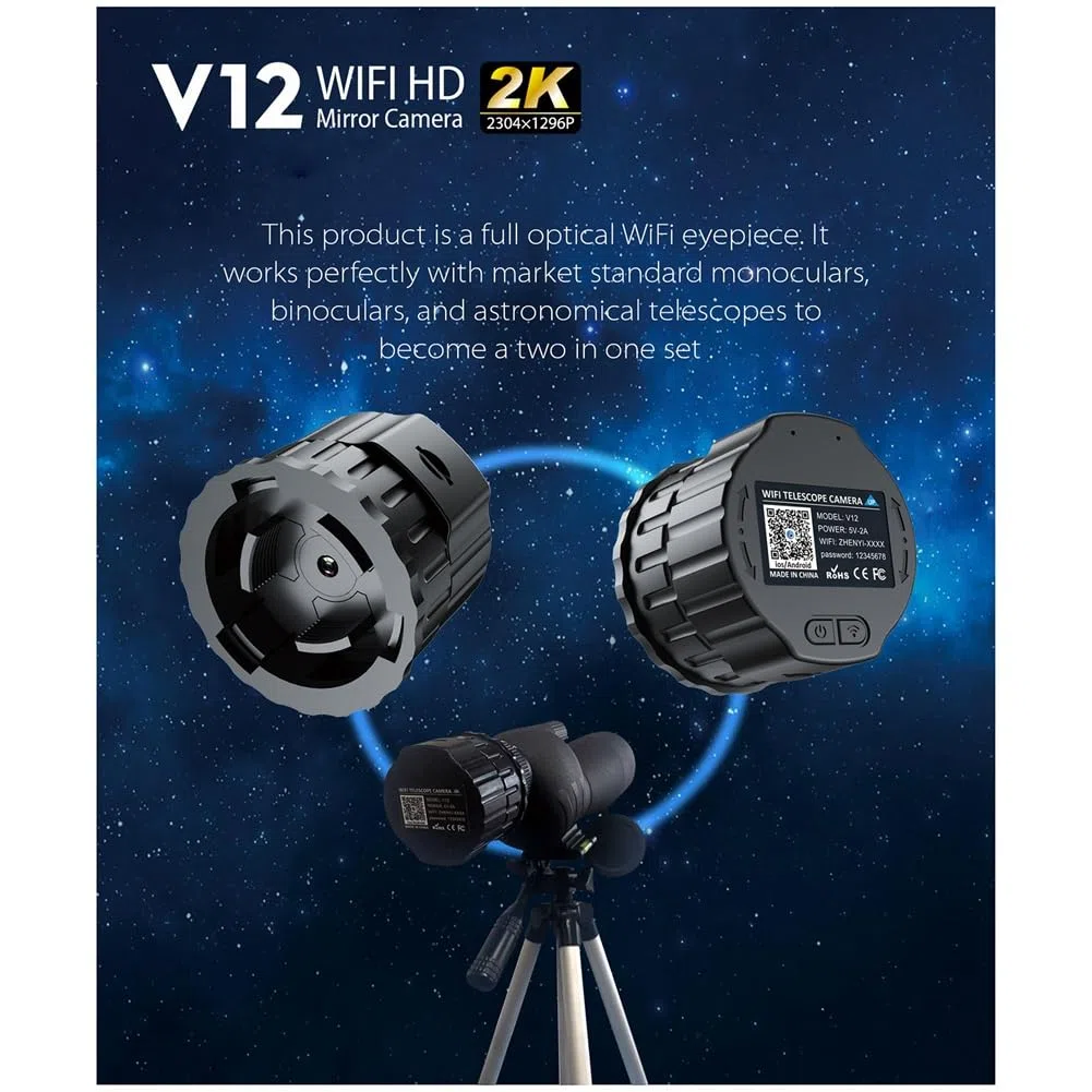 2K 4 milioni di Oculari WiFi elettronici ad alta risoluzione, telescopi, birdwatching e altri calibri multiuso, facile da installare
