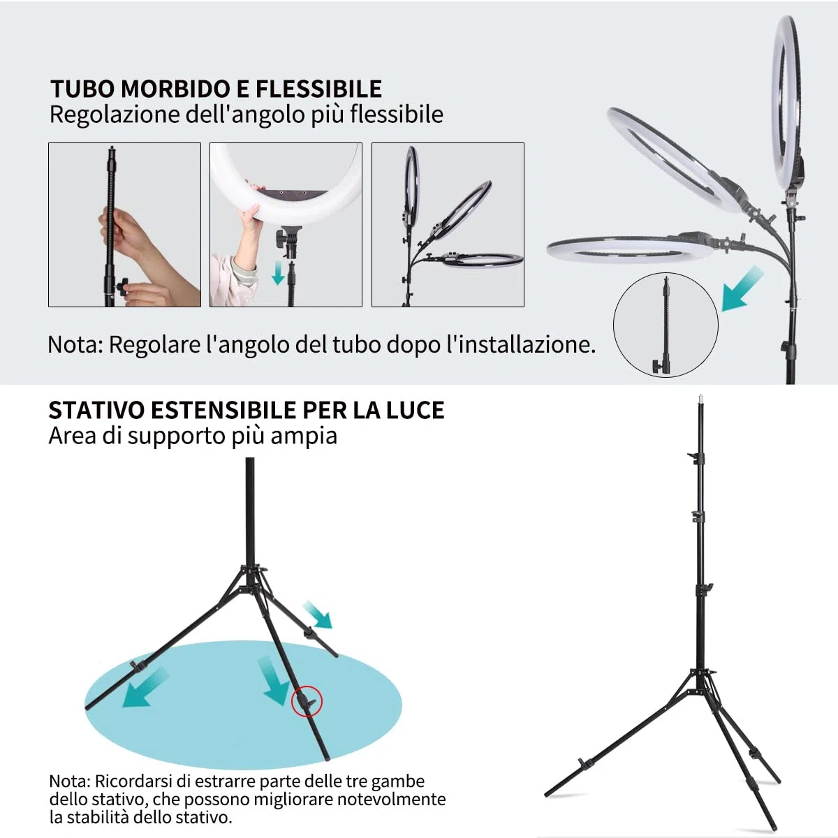 19" LED Ring Light Luce Anulare Kit con Stativo, Specchio e Supporto per Telefono per La Fotografia in Studio, Ritratto, Selfies, Live Streaming, Registrazione Video, Trucco di Bellezza