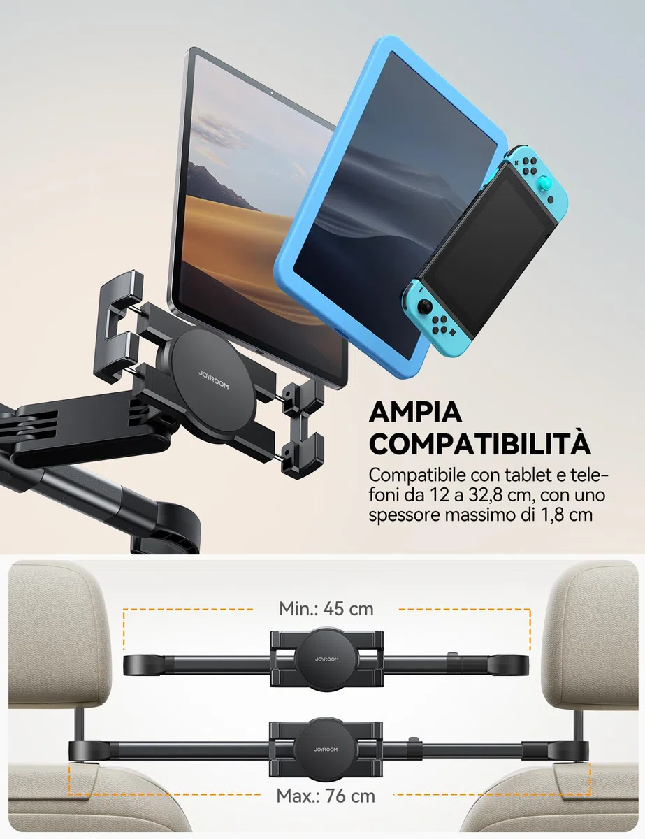 JOYROOM Porta Tablet da Auto Centrale, Supporto Switch con Braccio Metallico Supporto iPad Auto per Tablet da 4,7 a 12,9"