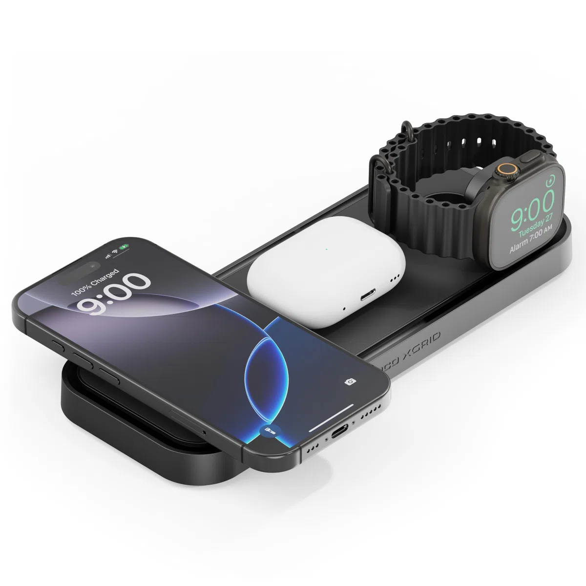 NOCO XGrid XDP3: Base di Ricarica Wireless 3-in-1 – Stazione di Ricarica per iPhone, Apple Watch e AirPods – Compatibile MagSafe, Certificata Qi2 – Con Caricatore USB-C 45W e Cavo da 2m
