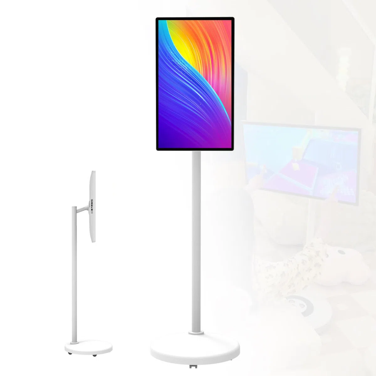 Smart Touchscreen Monitor, TV portatile da 24 pollici con risoluzione 1080p, supporto rotante su ruote, durata della batteria 5-6 ore, rotazione girevole, 4G+64G
