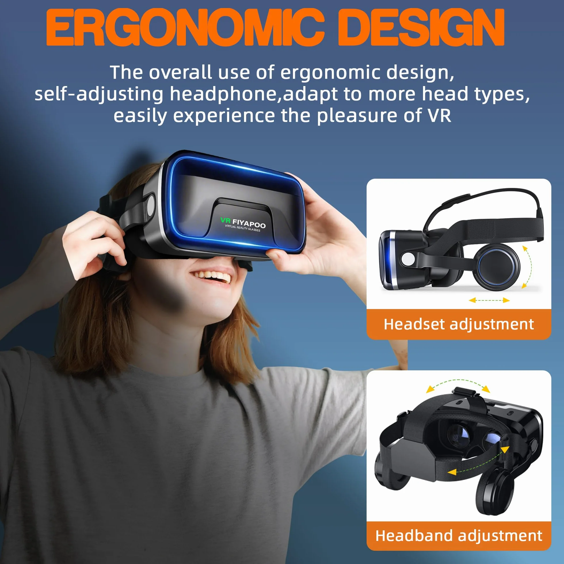 Occhiali VR 3D HD con Cuffie, Bambini Visore Realtà Virtuale per Film e Giochi, Compatibile con Smartphone Android e iPhone da 4,7 a 7,2 Pollici, Regalo di Natale Perfetto per la Famiglia