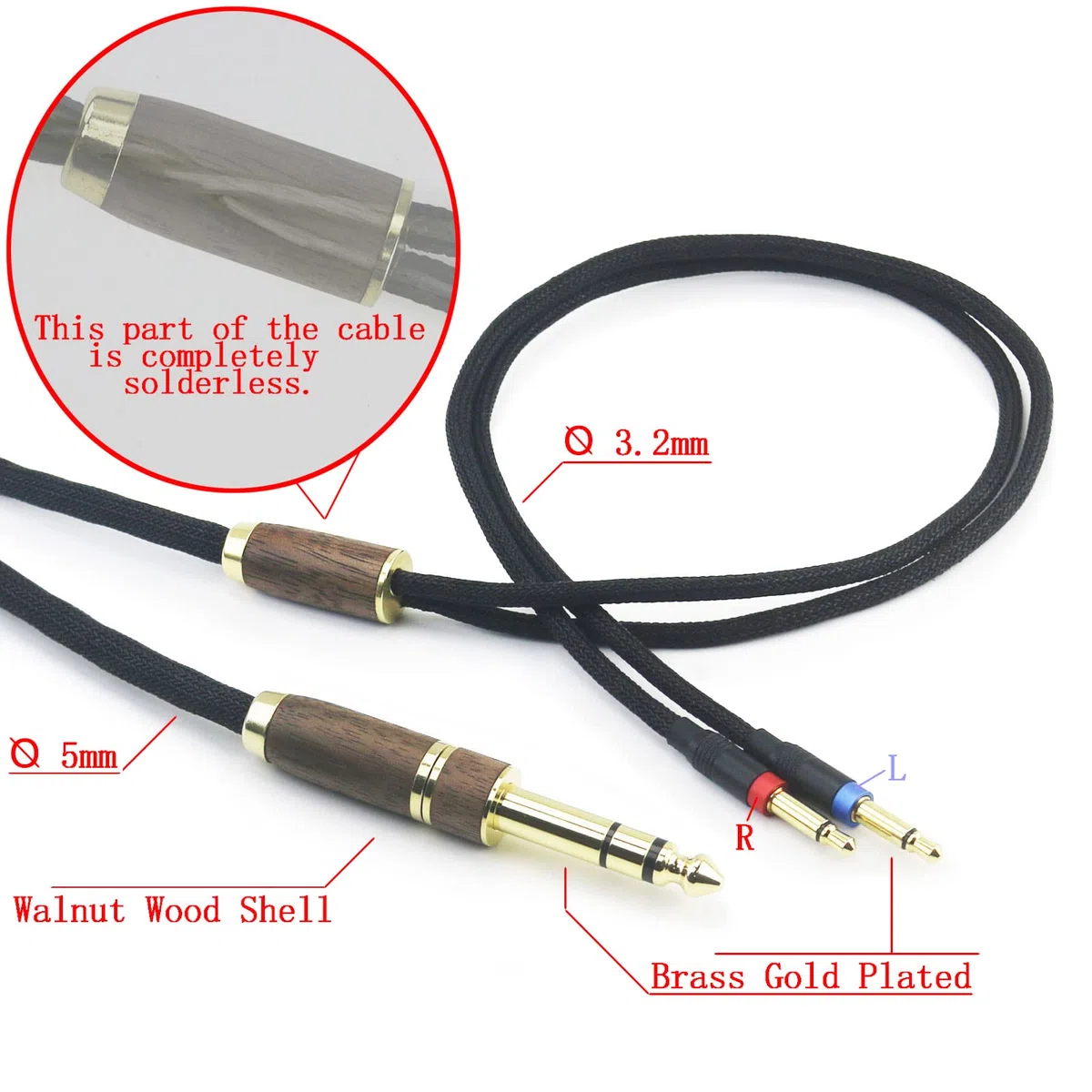Cavo audio di ricambio 7N OCC placcato argento compatibile con Denon AH-D7200 AH-D7100 AH-D9200 AH-D5200, per cuffie Focal Elear con guscio in legno di noce, adattatore da 3,5 mm/6,35 mm