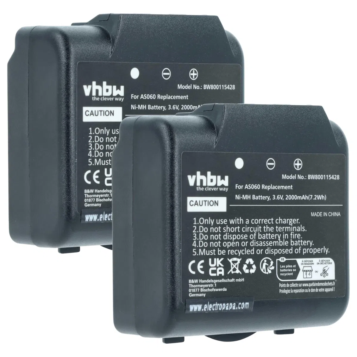vhbw 2x batteria compatibile con IMET M550 Ares, M550S Thor, BE5500, BE3600 Radiocomando Industriale, Telecomando (2000mAh, 3,6V, NiMH) - Nero