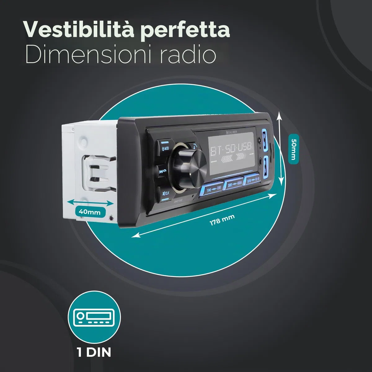 Caliber Autoradio Bluetooth 1DIN, sintonizzatore Dab+/FM, 4 x 55 W, USB/Micro SD, ricarica 2,1 A, ingresso ausiliario, vivavoce, uscita RCA, compatibile con MP3/WMA/APE/FLAC/AAC