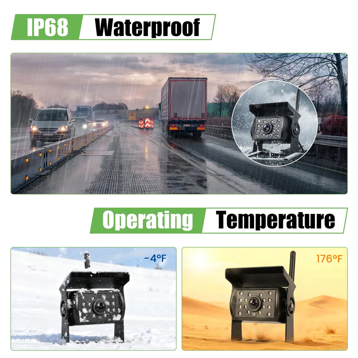 Telecamera di retromarcia wireless IP68 impermeabile con visione notturna, monitor HD da 7", telecamera di retromarcia ad alto rendimento con chip a prestazioni elevate, linea invertita, BSD