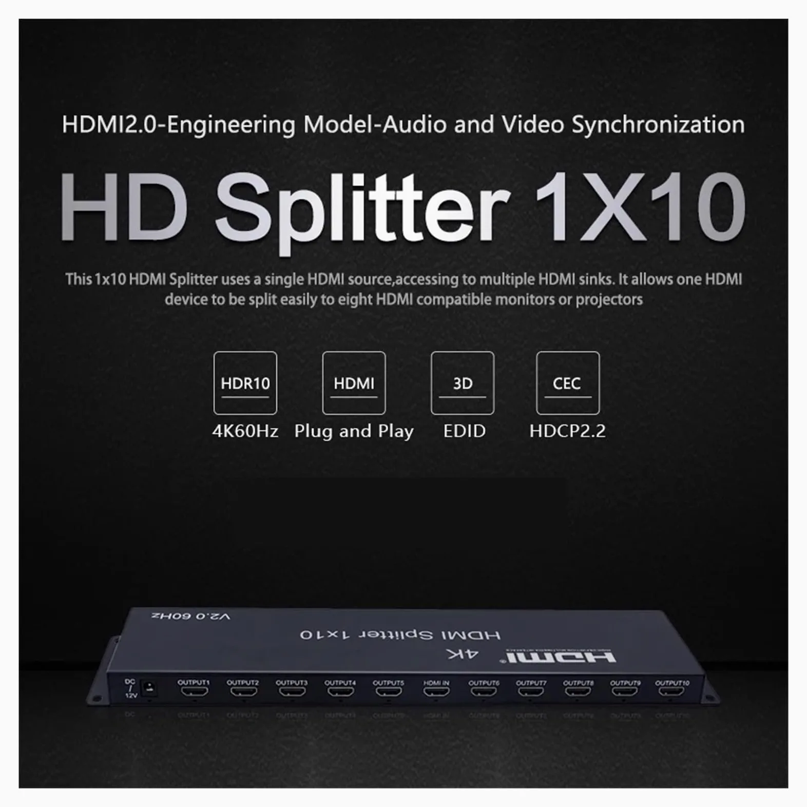 Convertitori video, Splitter 4K 60Hz 1x10 1 IN 2 4 6 8 10 Uscita Splitter 1x4 1x2 Convertitore video 2.0 for PS4 PC DVD su monitor TV