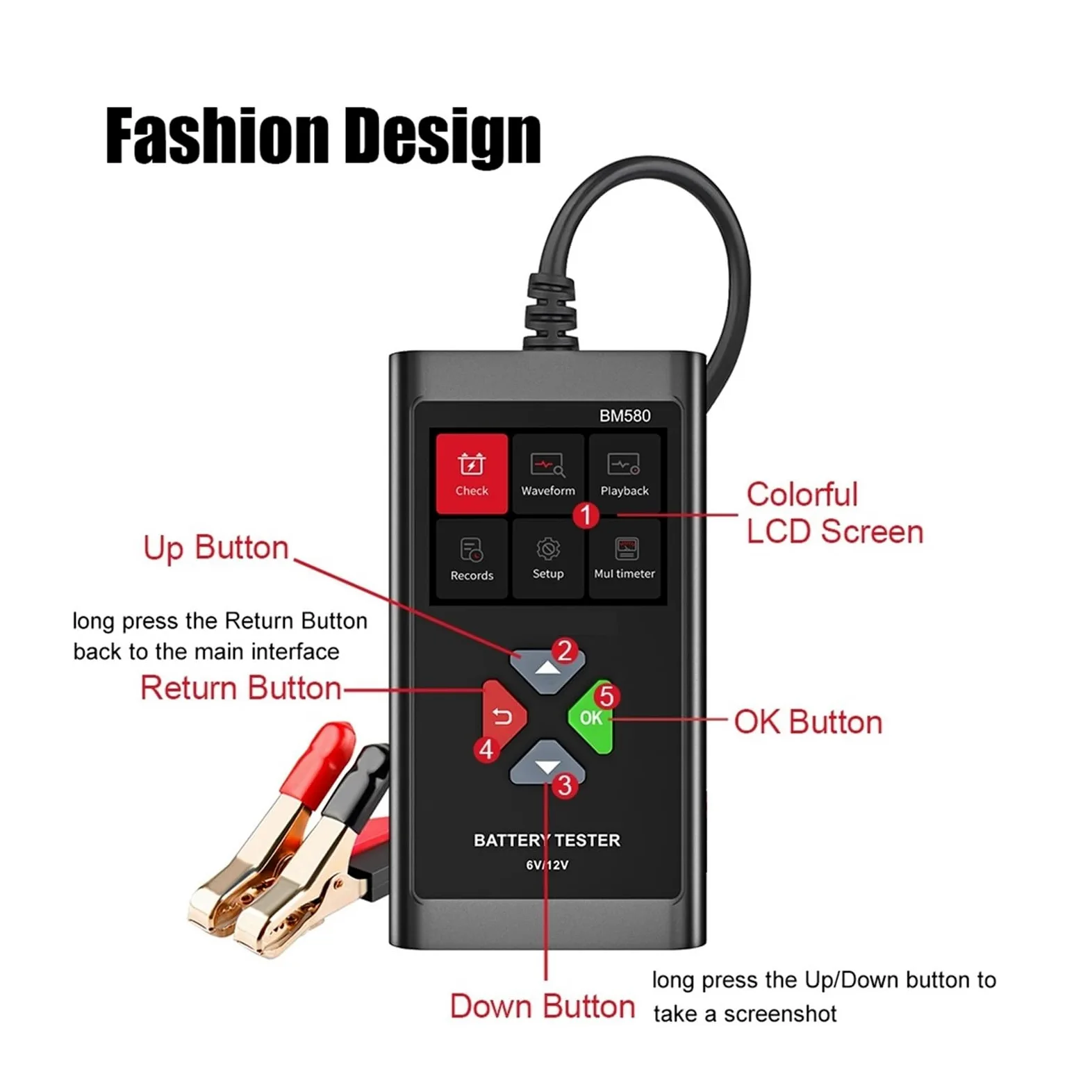Tester per batterie auto, Tester for batteria auto BM580/BM550 da 24 V, 6, 12, test di carica e avviamento, analizzatore circuito CCA, kit diagnostico for moto, accessori for(BM550 6V 24V)