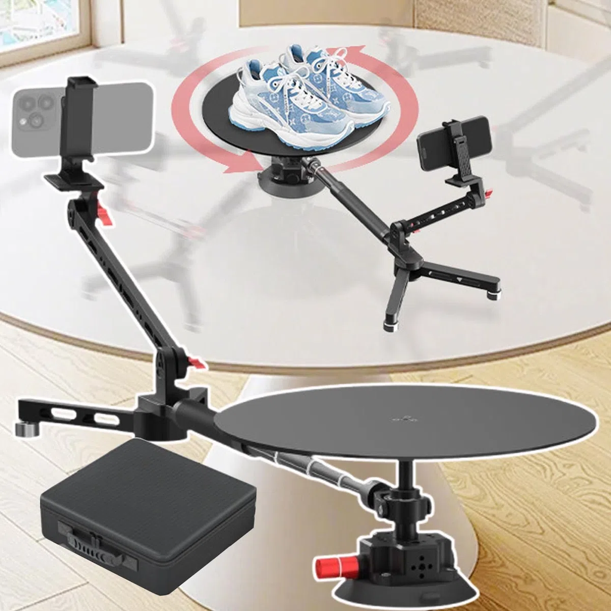 Slider Per Fotocamera Girevole A 360 Gradi | Piatto Girevole Pro Per Fotografia| Giradischi Girevole A 360 Gradi | Piattaforma Video Fotografico +Base A Ventosa +Scatola Portaoggetti ,Black