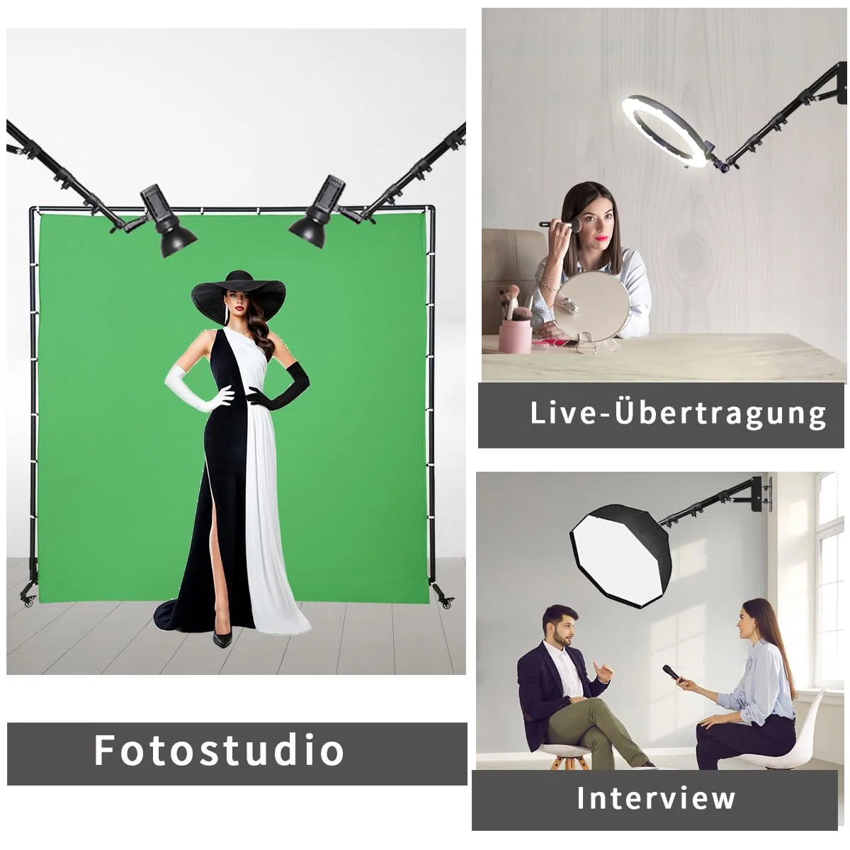 Montaggio a parete, braccio triangolare con lunghezza fino a 41,3 pollici/105 cm per riprese video in studio per flash, softbox, luci ad anello, luci singole, ombrelli, riflettori