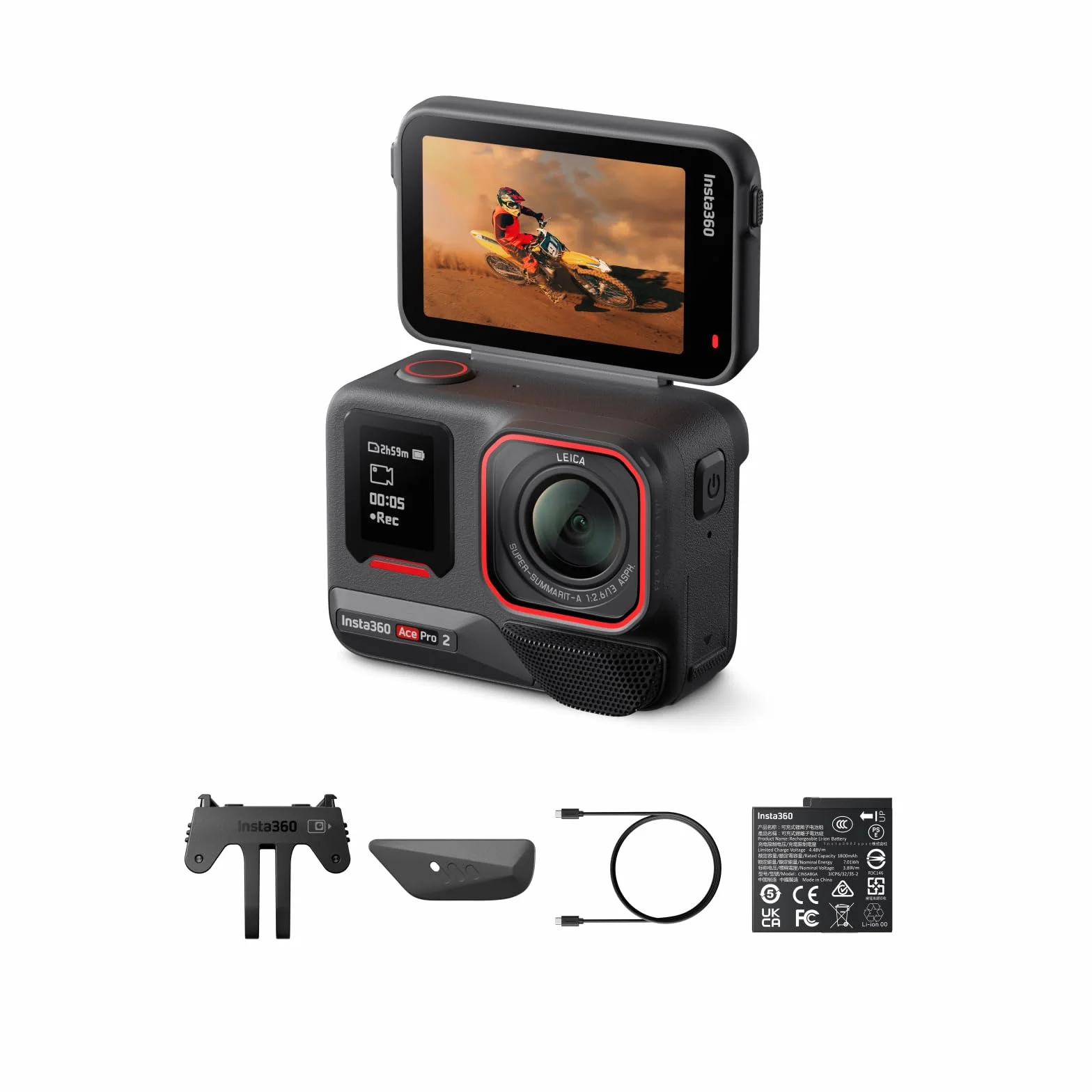 Insta360 Ace Pro 2 Nero Notte - Action cam 8K coprogettata con Leica | Videocamera impermeabile, sensore 1/1.3", doppio chip IA, superba in bassa luce, touchscreen direzionale, editing IA per Vlog