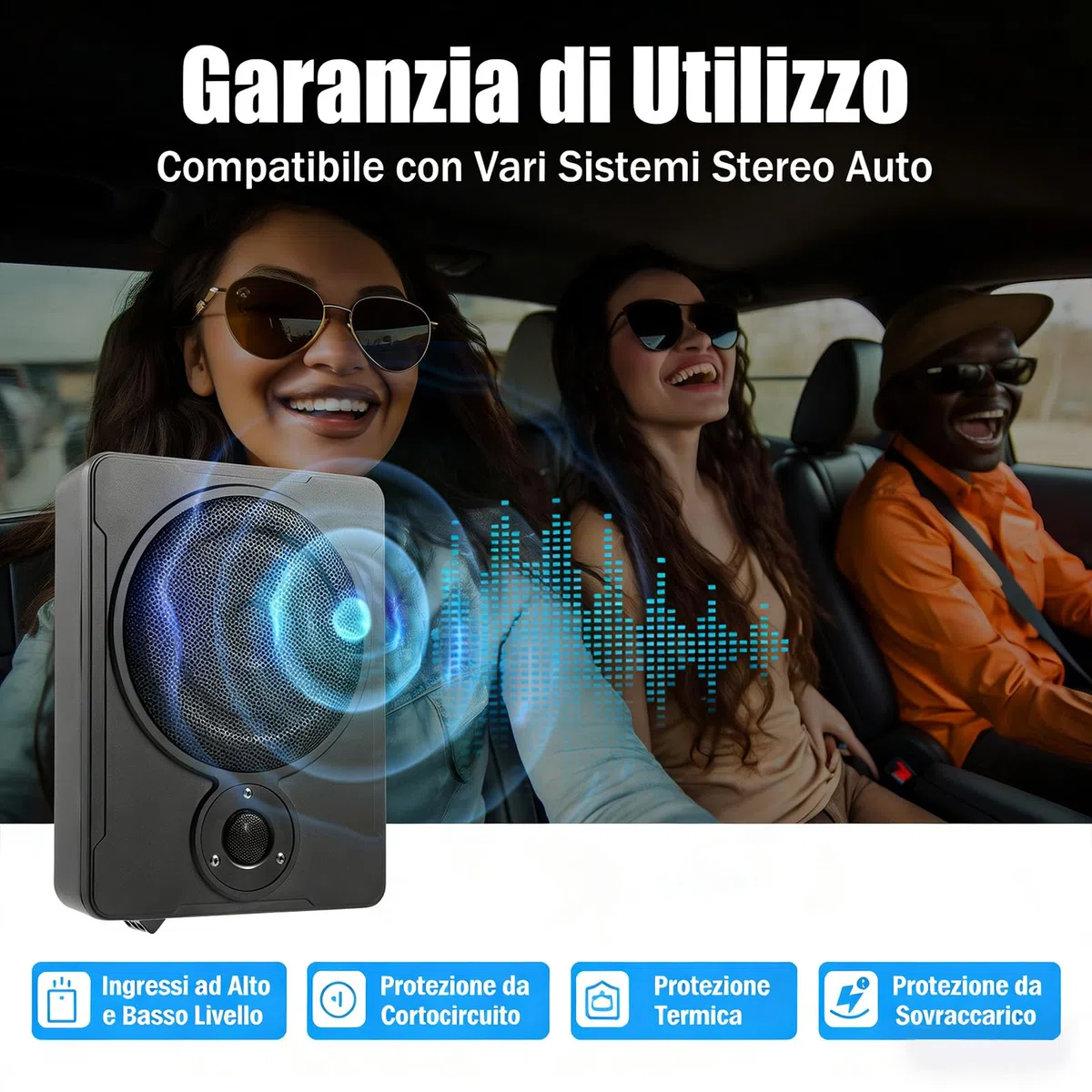 Subwoofer per auto da 8 pollici, 300W, compatto, amplificatore per auto con cavo remoto, altoparlanti attivi alti e subwoofer amplificatore,Con luce LED