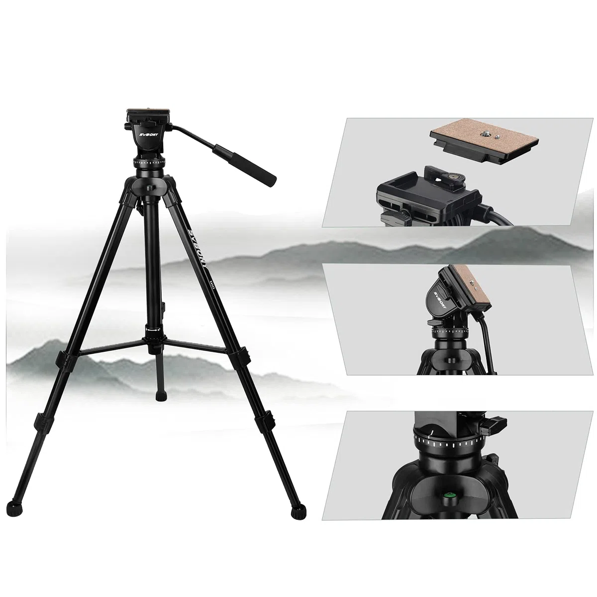 SVBONY Treppiede SA402, treppiede da viaggio in alluminio con piastra a sgancio rapido da 1/4" per cannocchiale e fotocamere reflex digitali DSLR, carico fino a 6 kg
