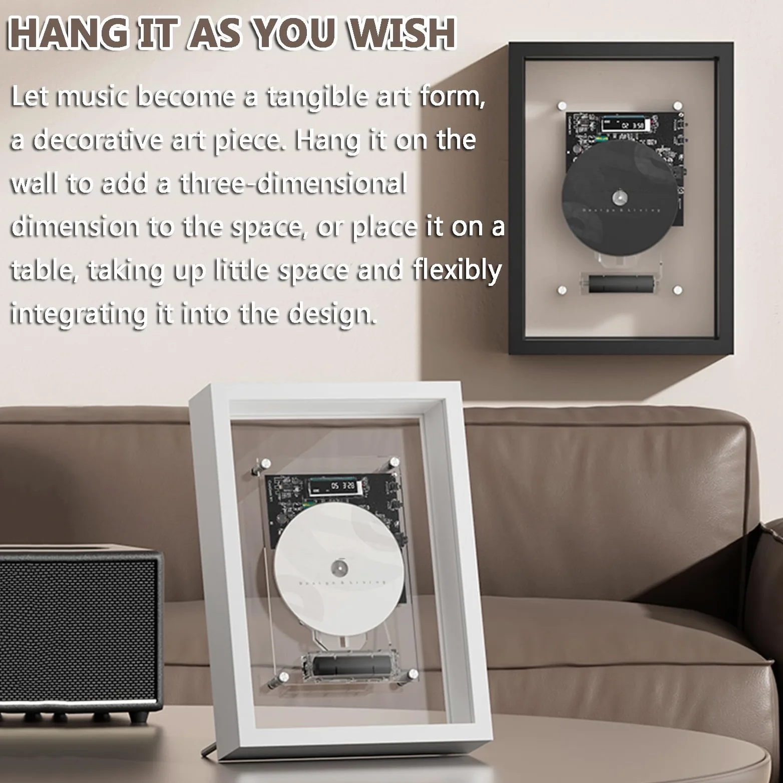Lettore CD montabile a parete, cornice musicale decorativa con display digitale a LED, doppia modalità di riproduzione e telecomando per casa, ufficio e corridoio decorazione da parete