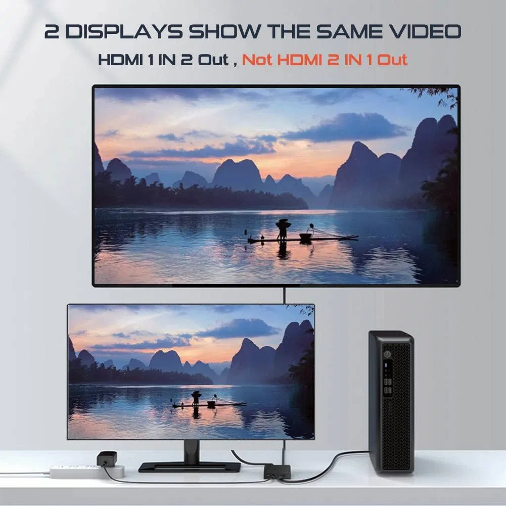 Splitter HDMI 2.0 1 in 2 Out 4K 60Hz, HDCP Bypass, Dolby Atmos, YUV 4:4:4, HDCP2.2/2.3, EDID, LPCM5.1/7.1, compatibile Roku, Apple TV, Fire Stick, lettore Blu-ray, PS5/4/3, Xbox e altro ancora