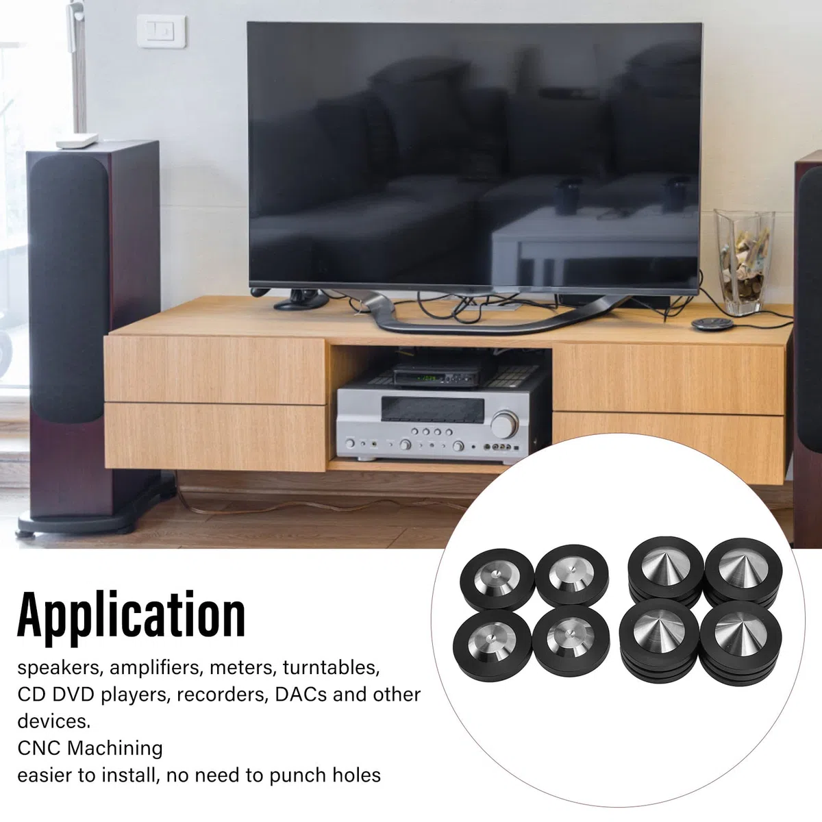 SP4937 4 pezzi di piedini isolanti per altoparlanti, piedini isolanti per giradischi HiFi destinati ad amplificatori, lettori CD/DVD e registratori, punte ammortizzanti in acciaio