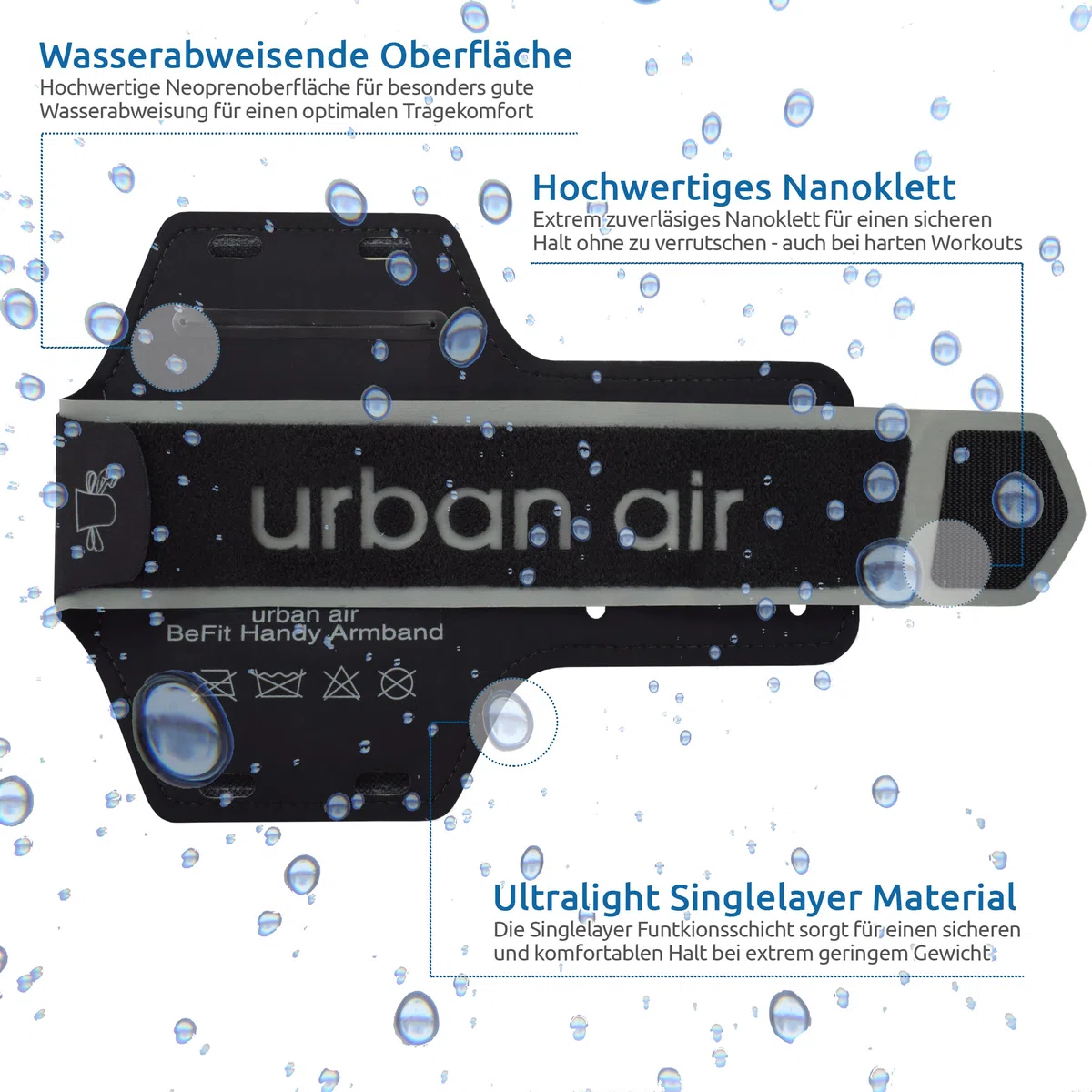 urban air | BeFit | Fascia da Braccio Bracciale sportiva | per Smartphone iPhone A5 Huawei | da Corsa Maratona Palestra Running Jogging universale | neoprene (nero/grigio, 4,7 inch)