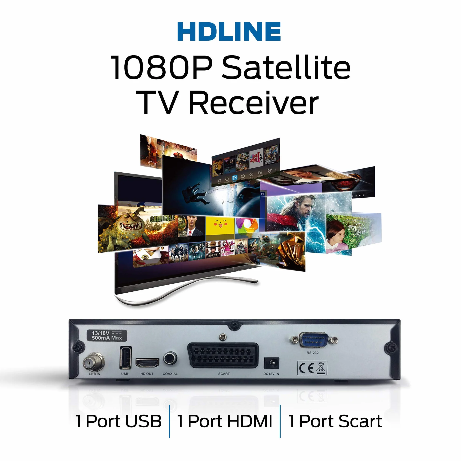 hd-line Ricevitore satellitare HDMI, DVB S2, per HD, digitale TV DVB-S Solo per i canali tedeschi
